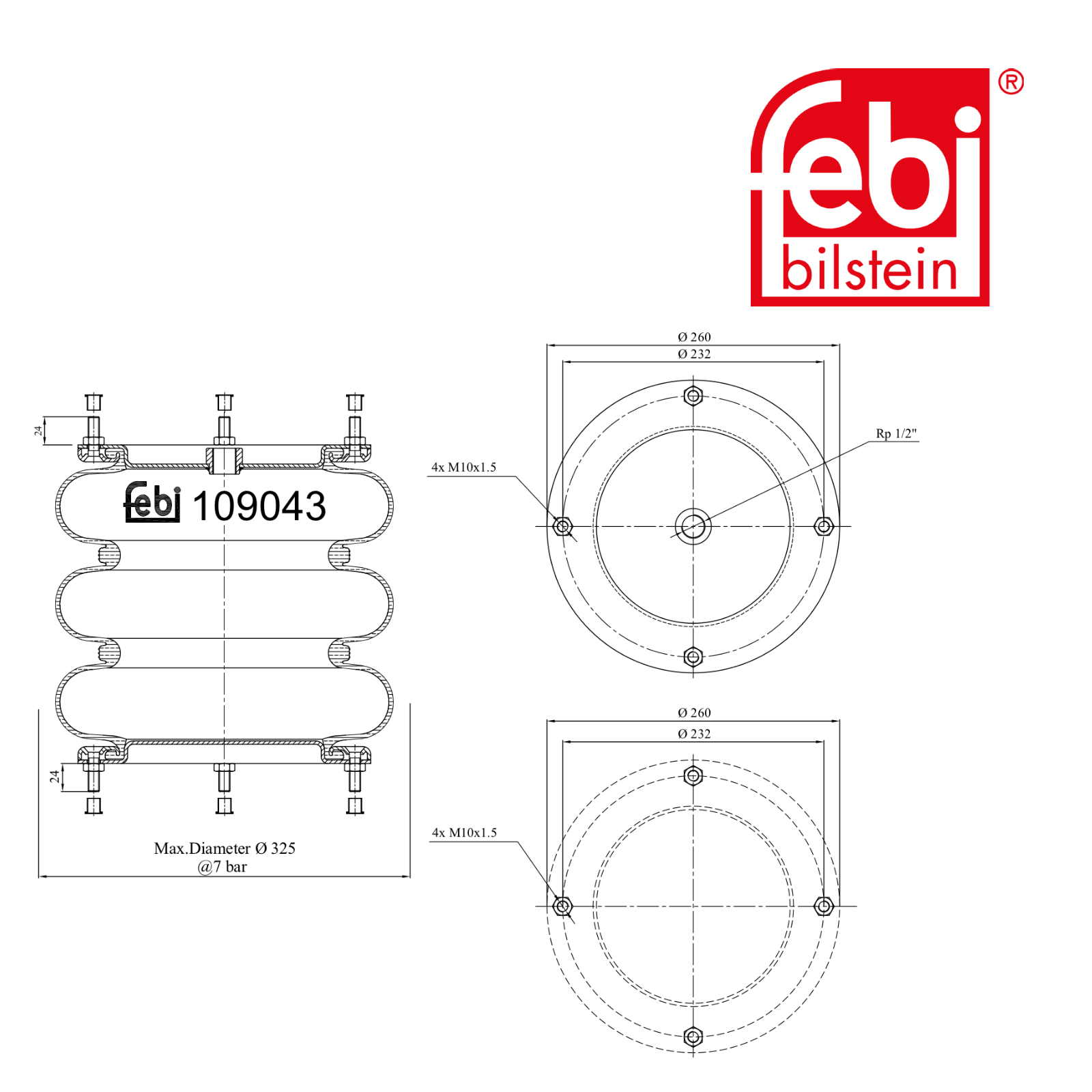 Febi Air Suspension Bellow 232mm 109043