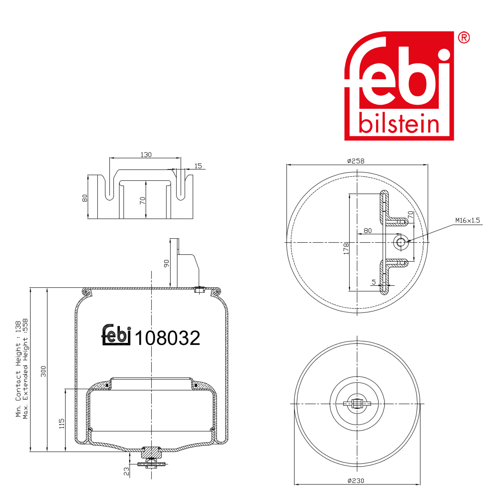 Febi Air Suspension Bellow 230mm Front Right 108032