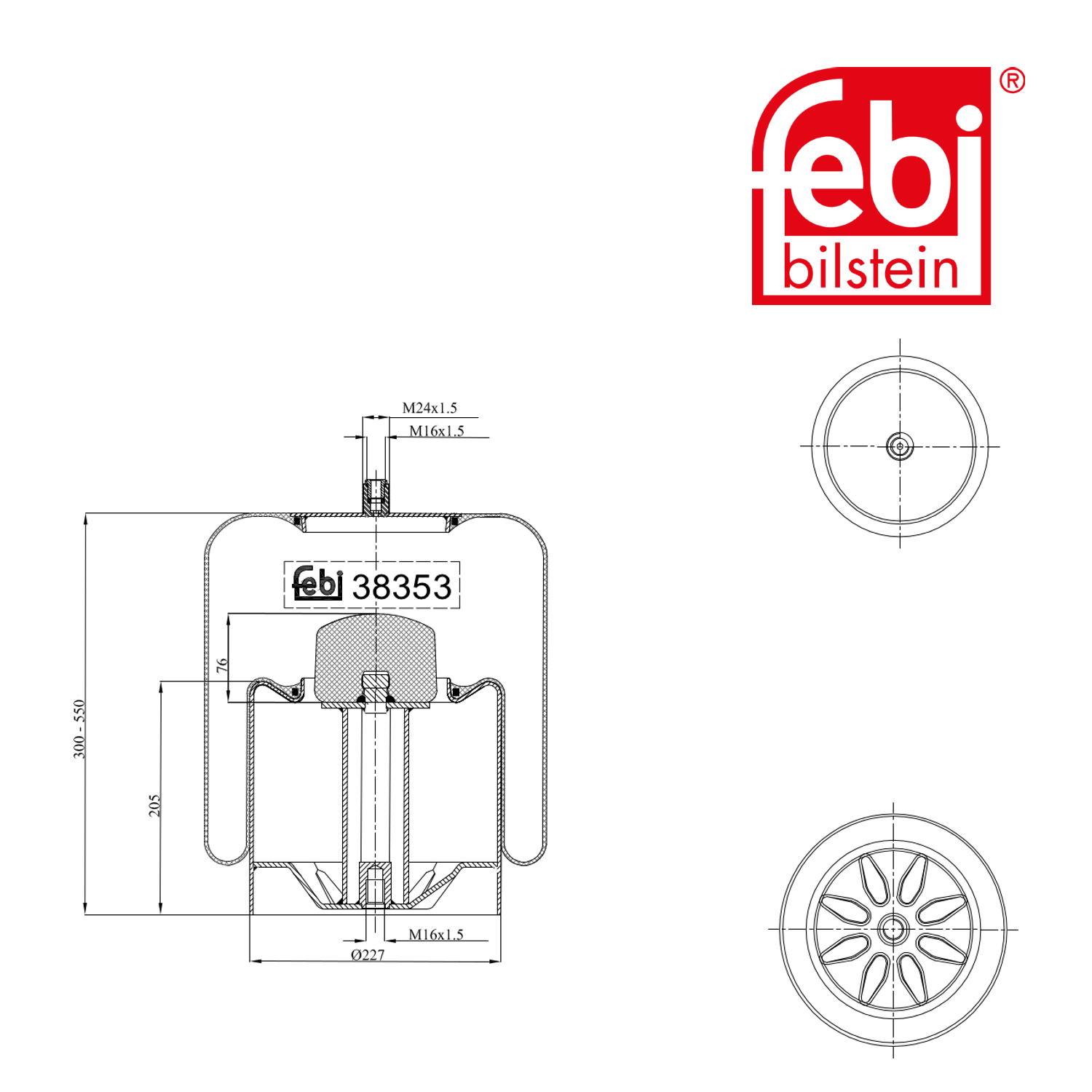 Febi Air Suspension Bellow 225mm Front 38353