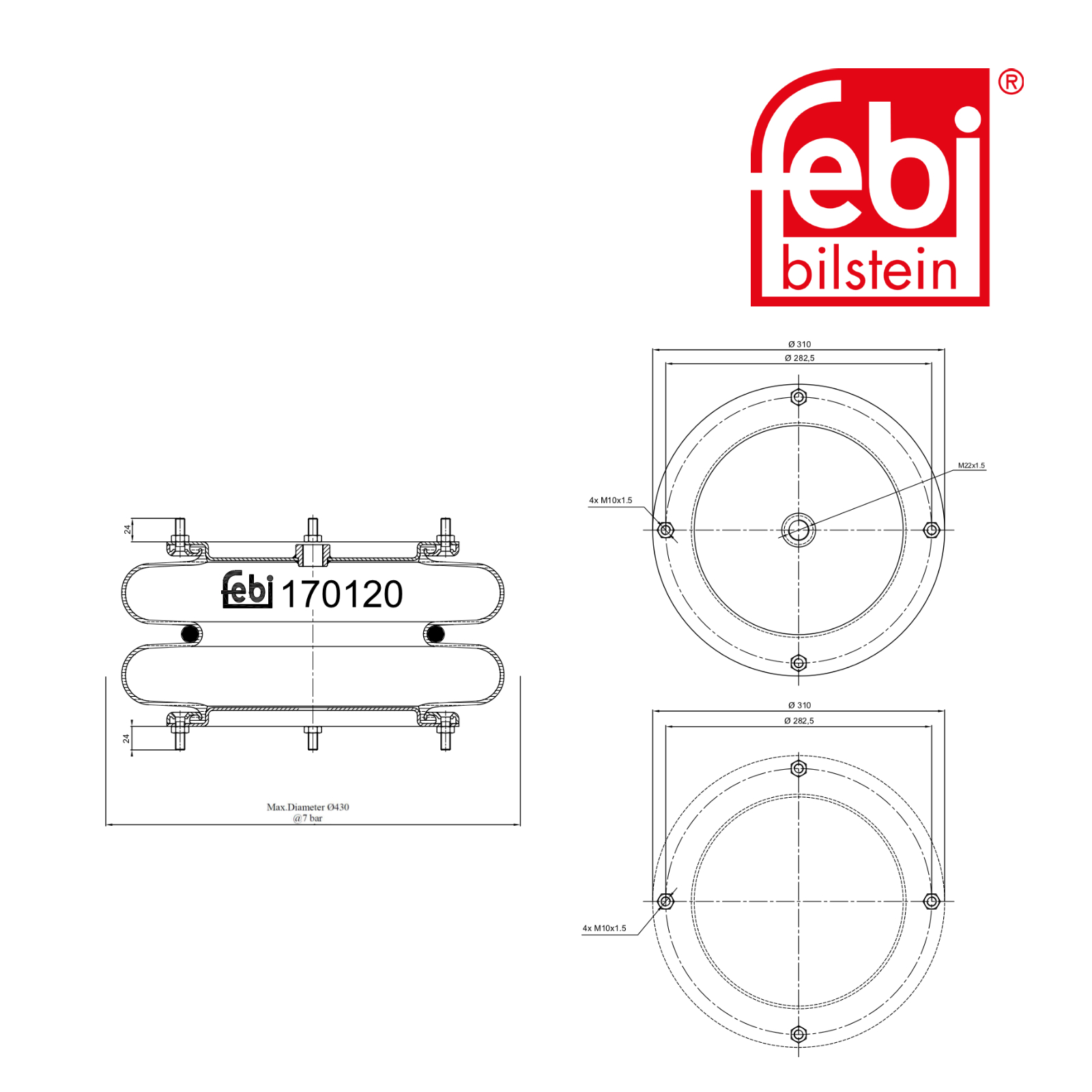 Febi Air Suspension Bellow 282mm 170120