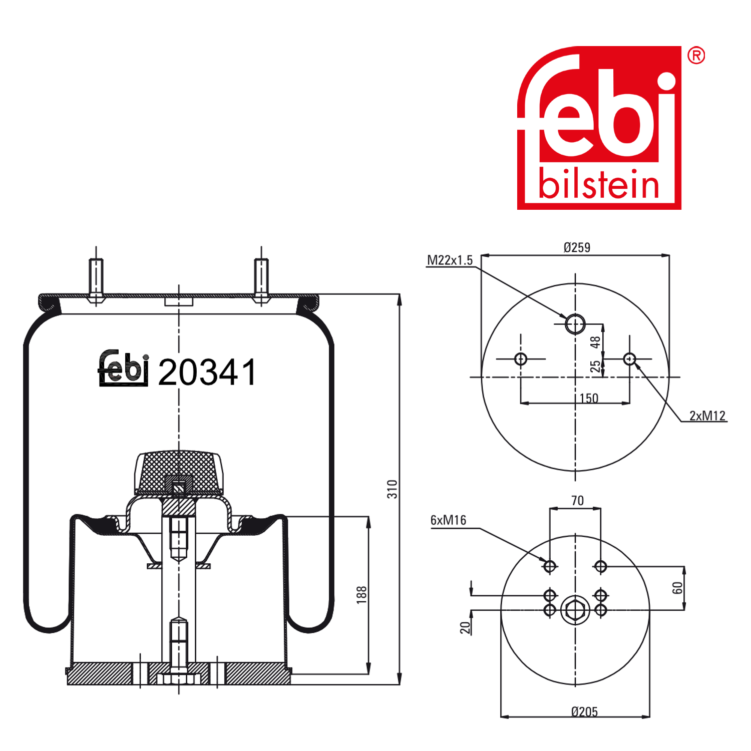 Febi Air Suspension Bellow 200mm 20341