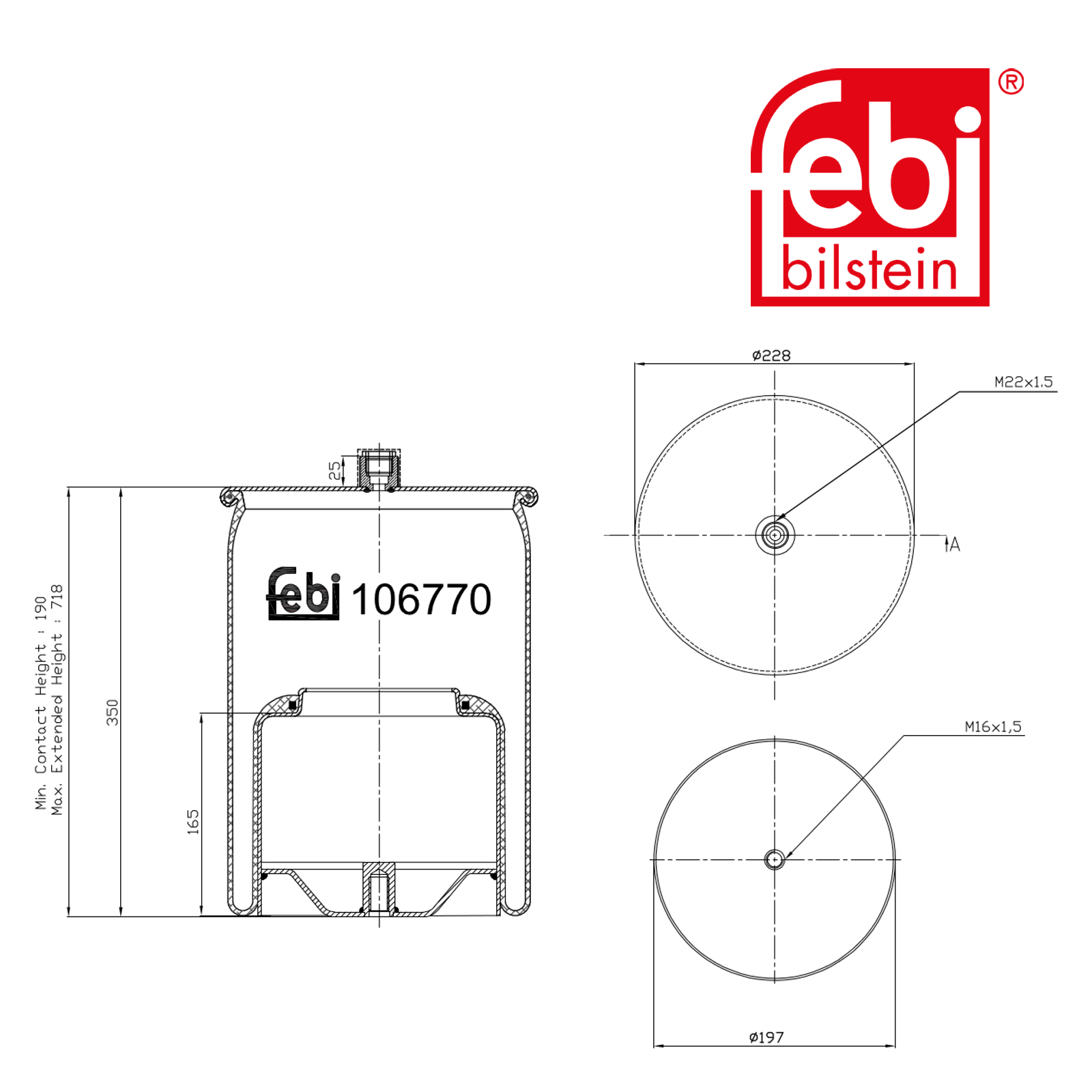 Febi Air Suspension Bellow 197mm Rear 106770