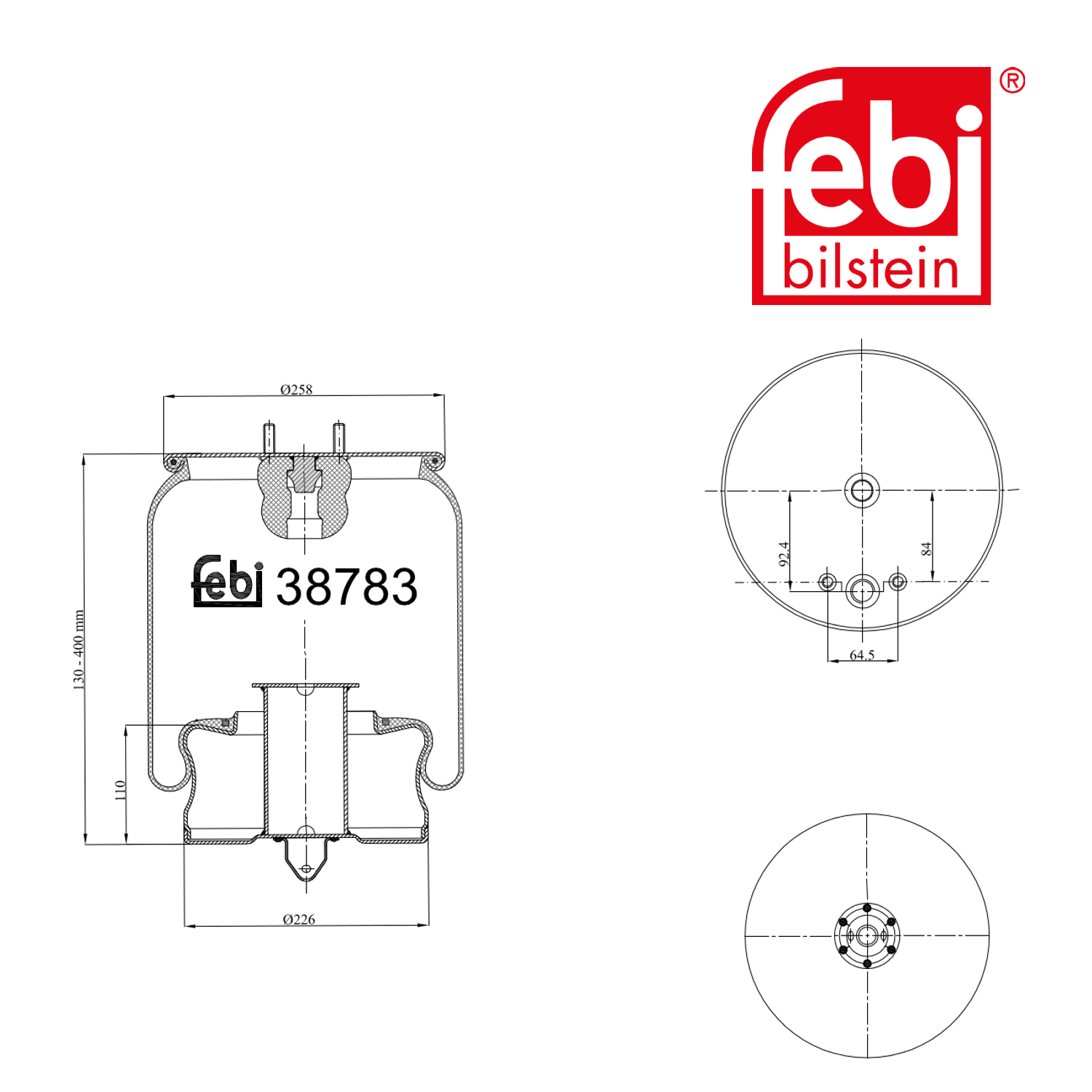 Febi Air Suspension Bellow 226mm Front Right 38783