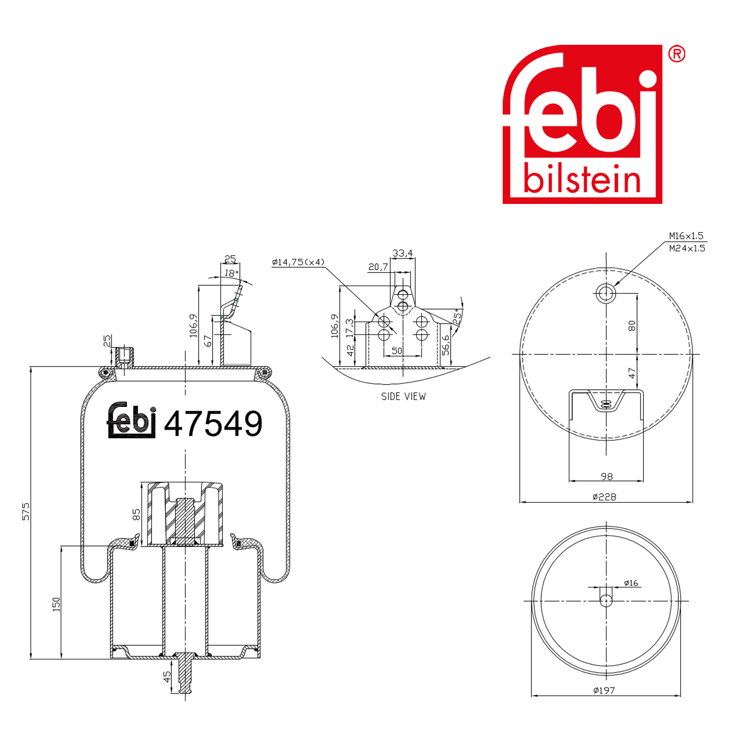 Febi Air Suspension Bellow 200mm steered leading axle 47549