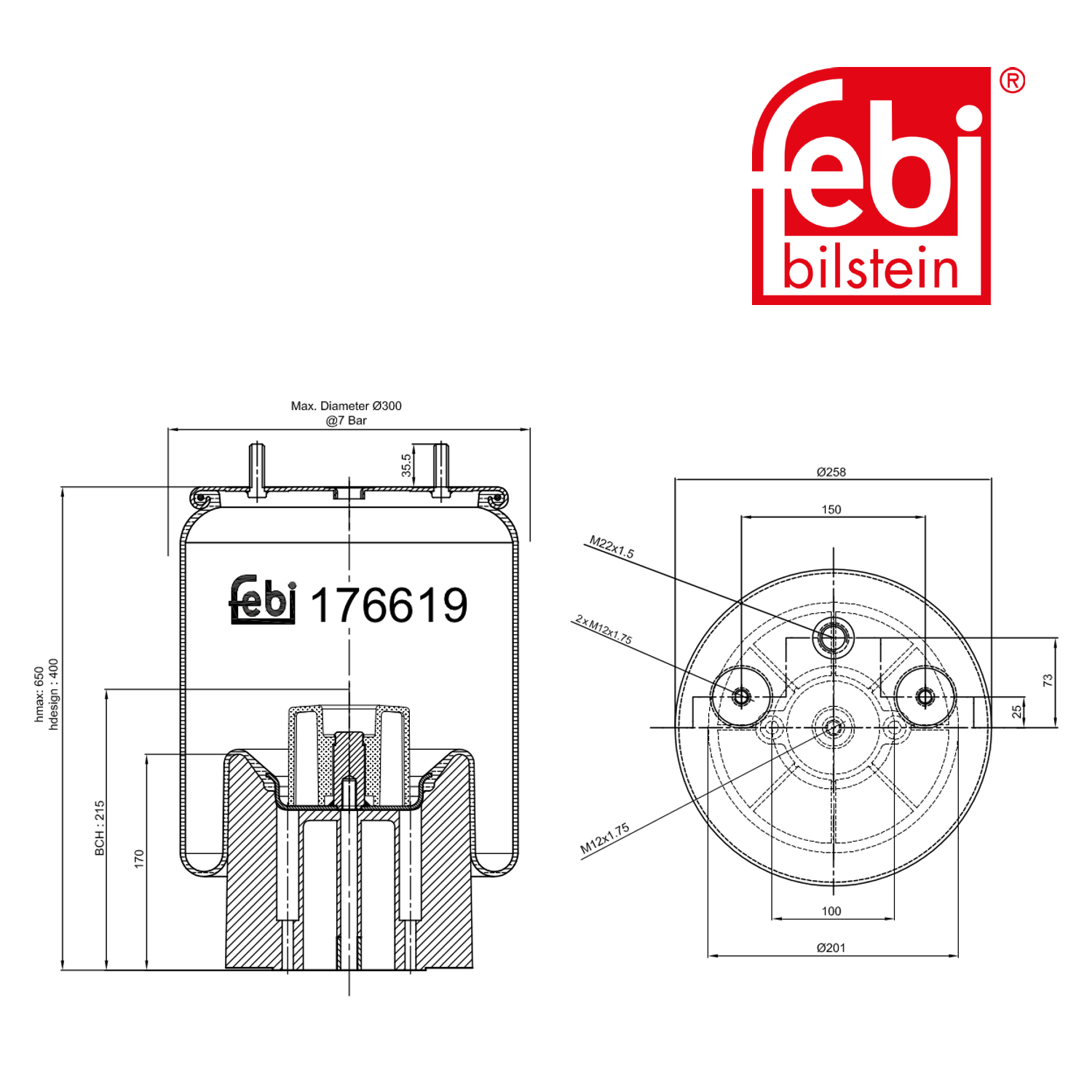 Febi Air Suspension Bellow 201mm 176619 OE 80130001
