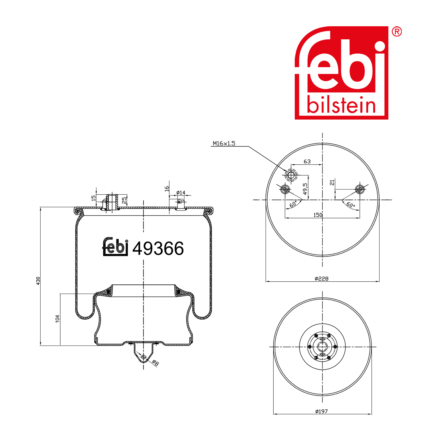 Febi Air Suspension Bellow 197mm Rear 49366