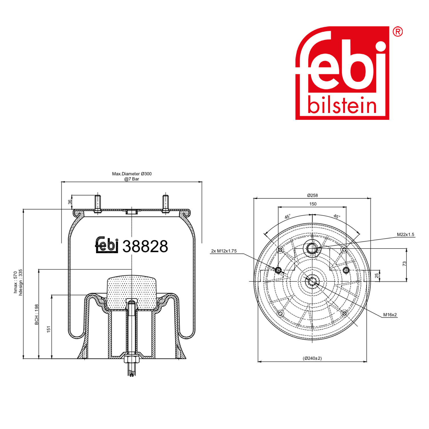 Febi Air Suspension Bellow 259mm 38828