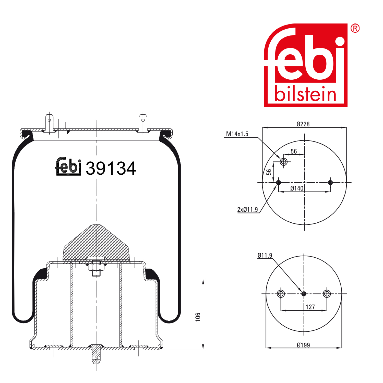 Febi Air Suspension Bellow 199mm Rear Right 39134