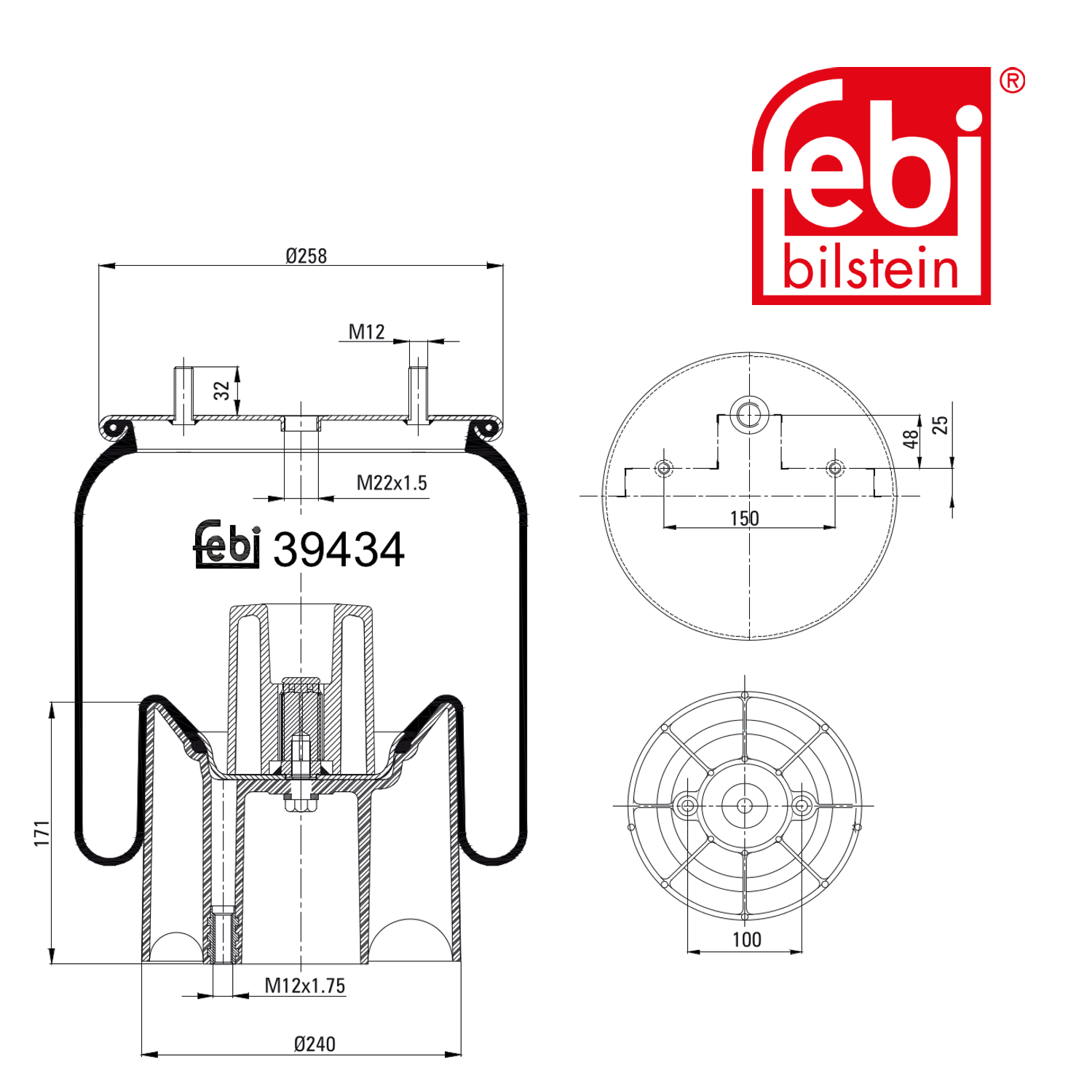 Febi Air Suspension Bellow 290mm Rear Right 39434