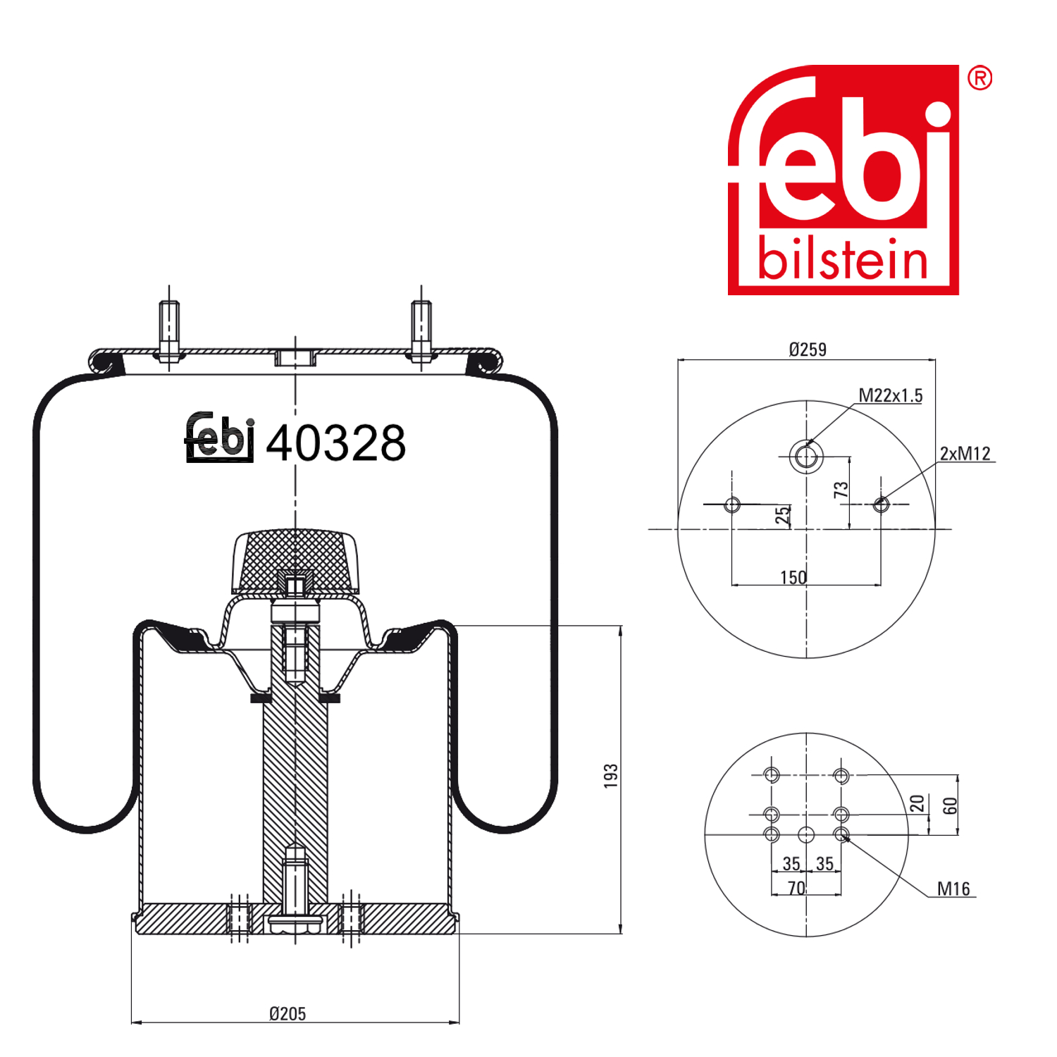 Febi Air Suspension Bellow 260mm 40328
