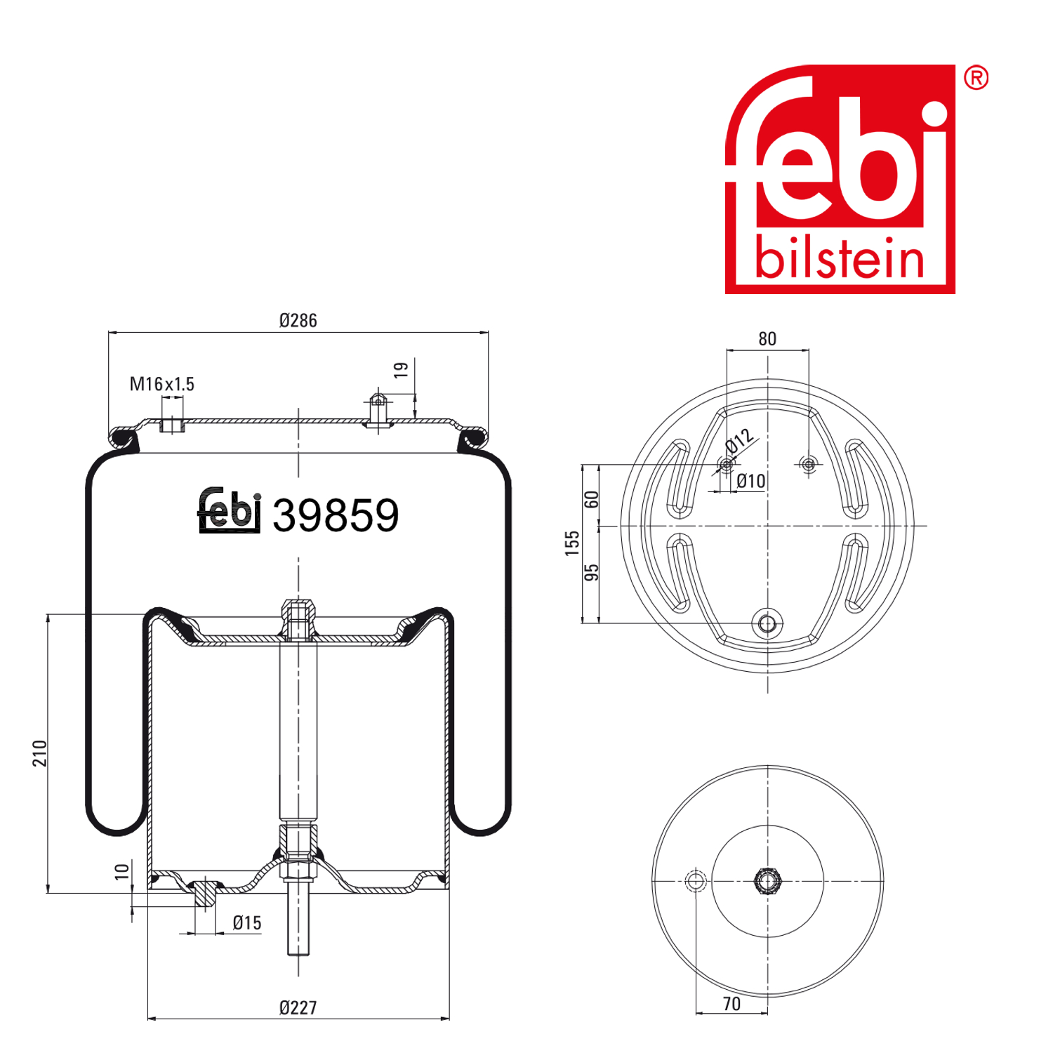 Febi Air Suspension Bellow 286mm Rear 39859