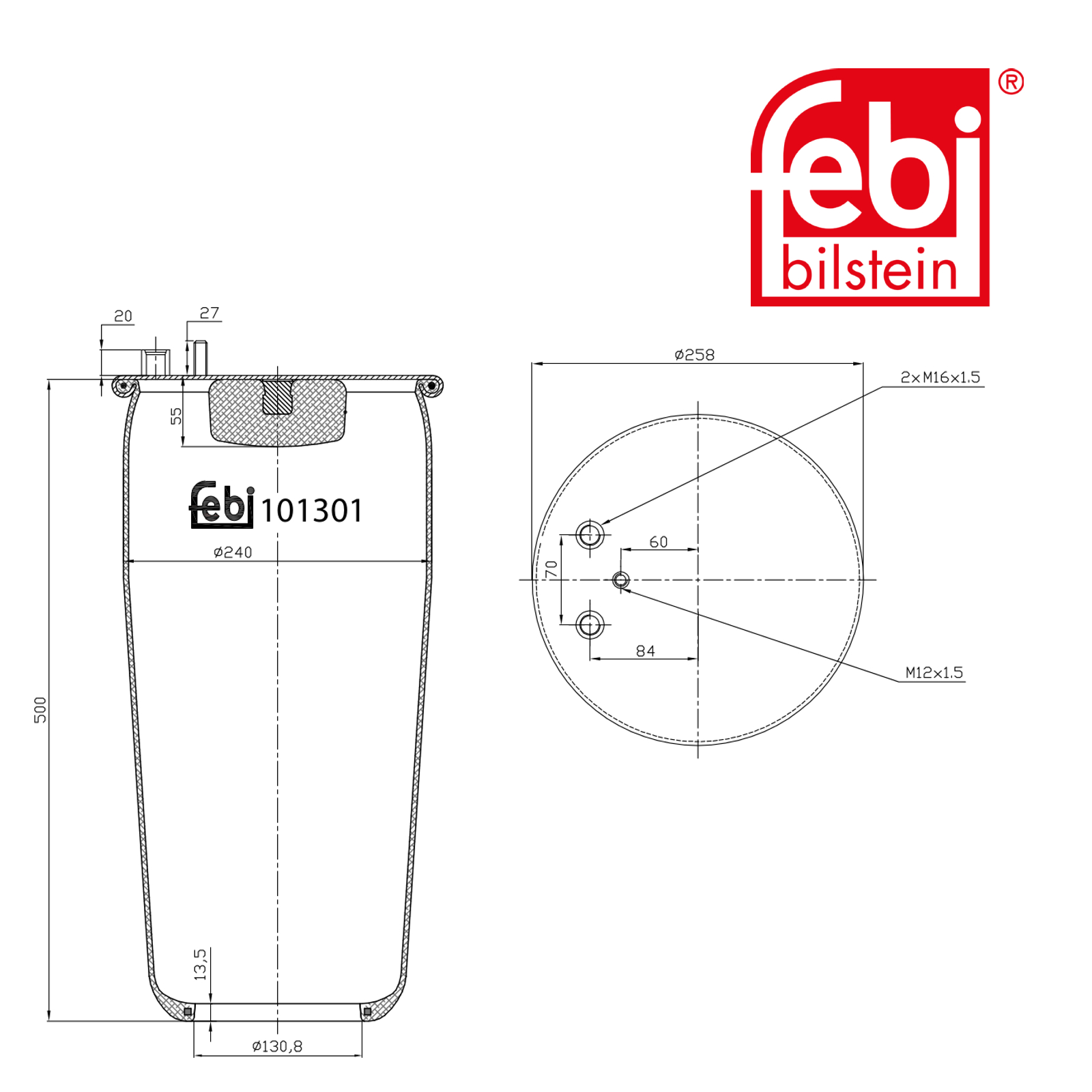 Febi Air Suspension Bellow 259mm Rear 101301