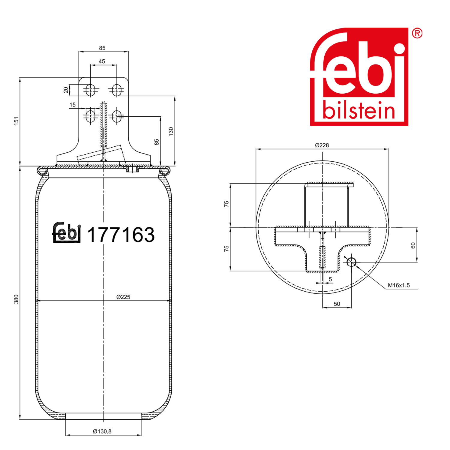 Febi Air Suspension Bellow 130mm Rear Left 177163