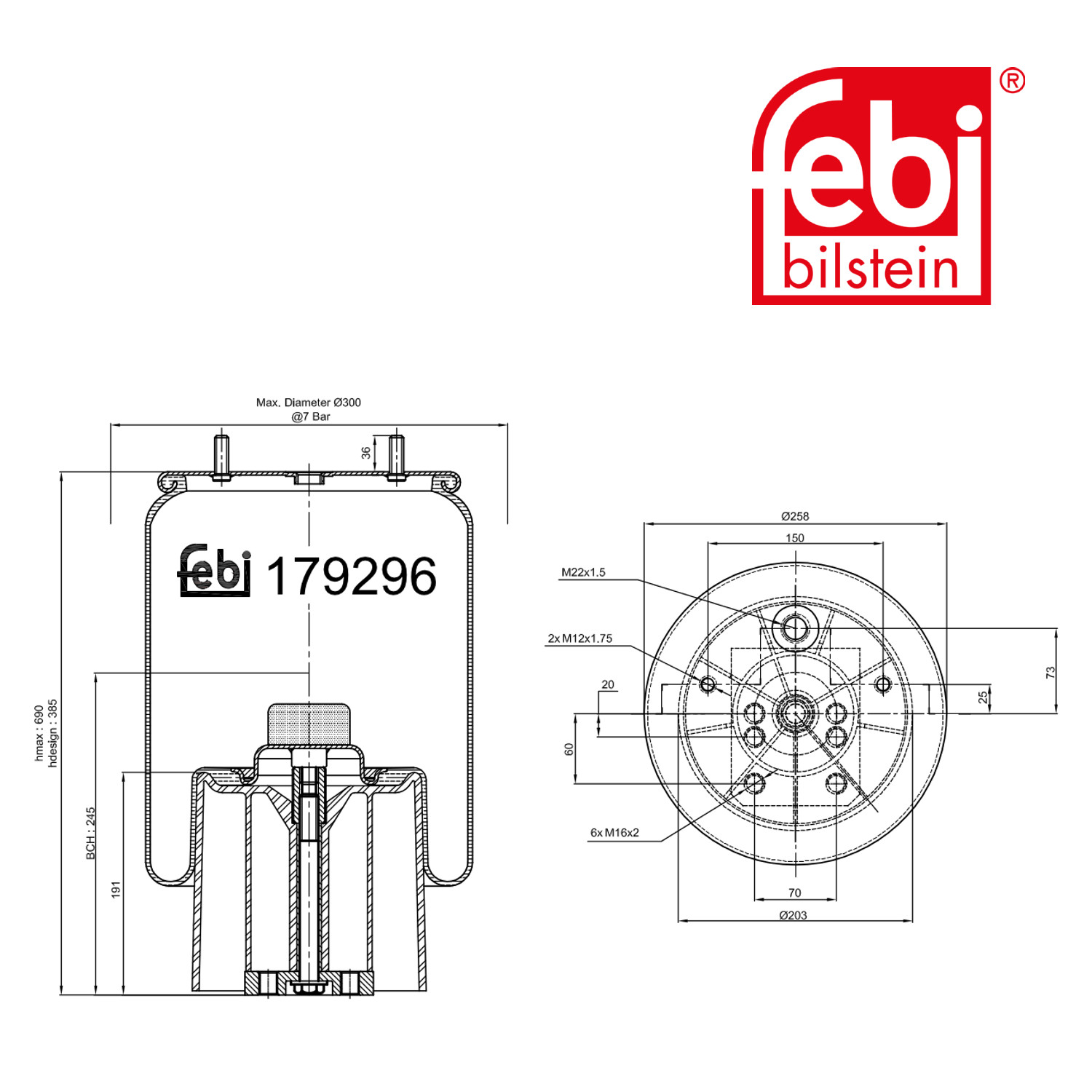 Febi Air Suspension Bellow 203mm 179296
