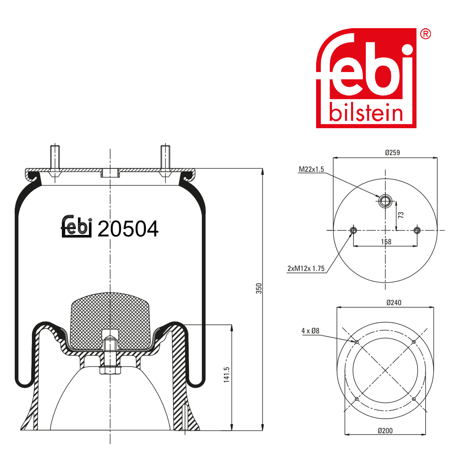 Febi Air Suspension Bellow 258mm 20504