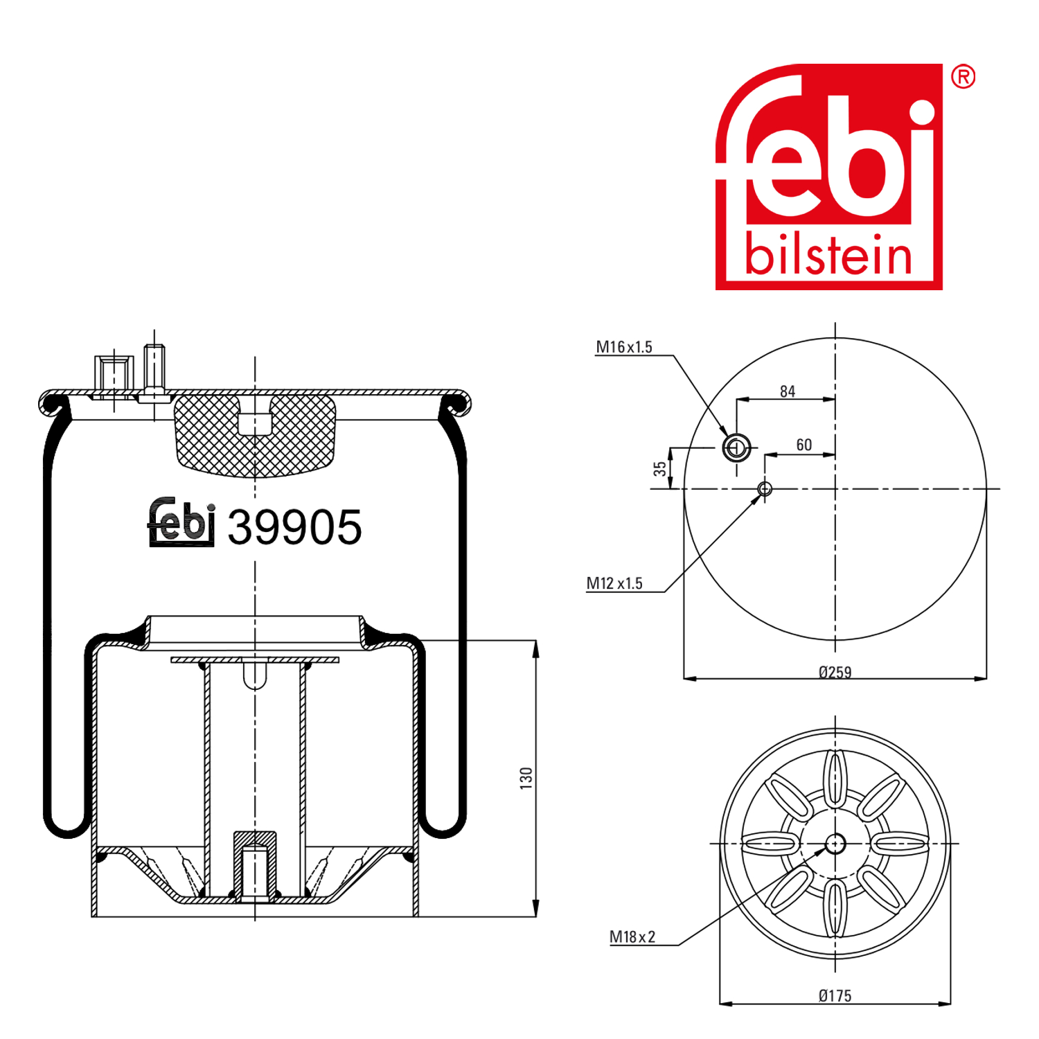 Febi Air Suspension Bellow 175mm Rear Right 39905