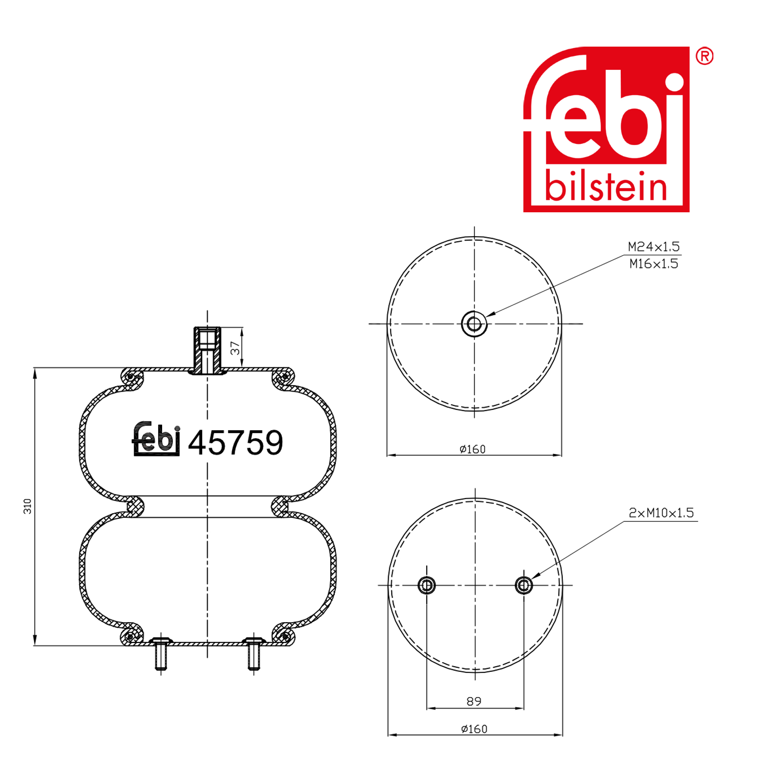 Febi Air Suspension Bellow non-steered trailing axle 45759