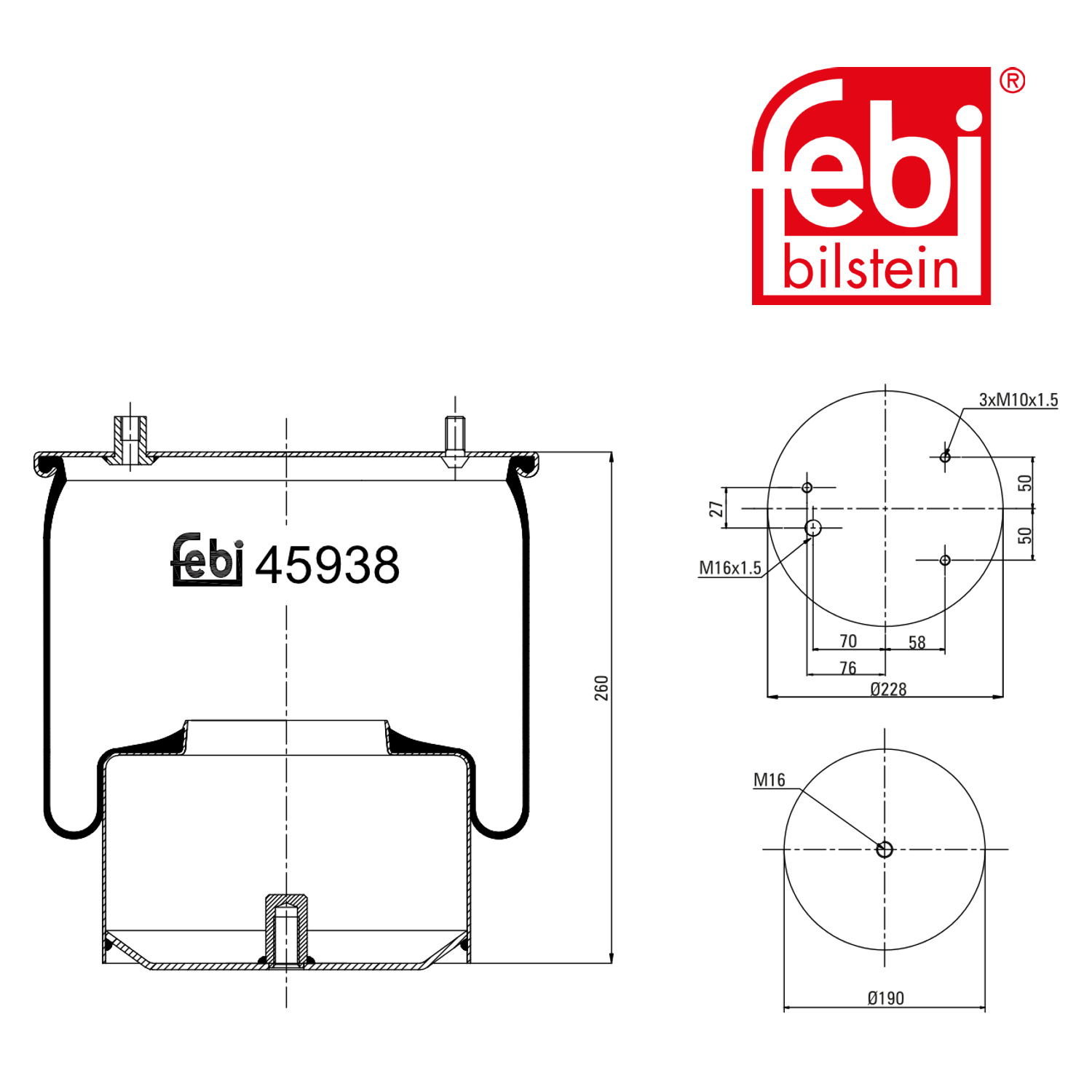 Febi Air Suspension Bellow 228mm 45938