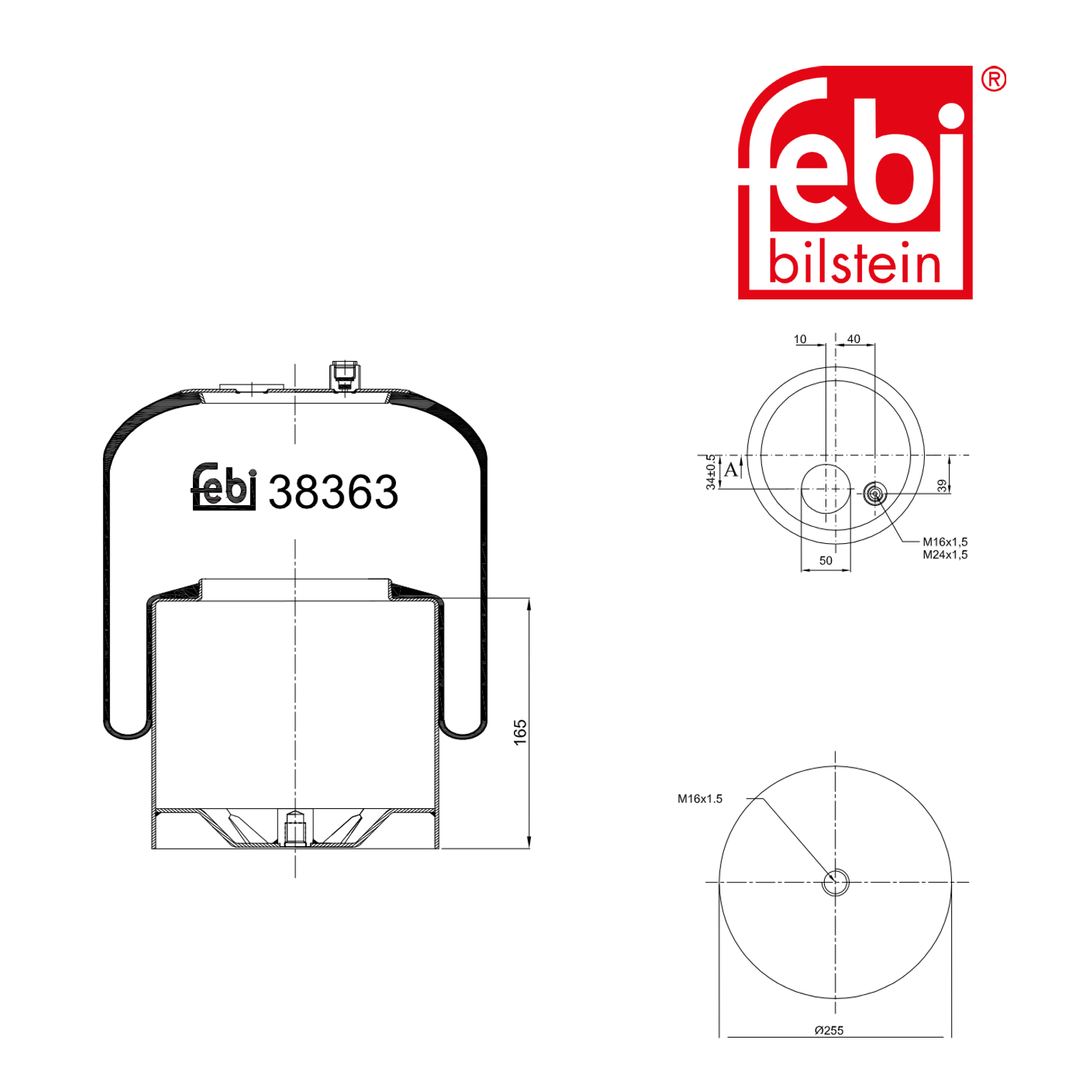 Febi Air Suspension Bellow 180mm Rear Right 38363