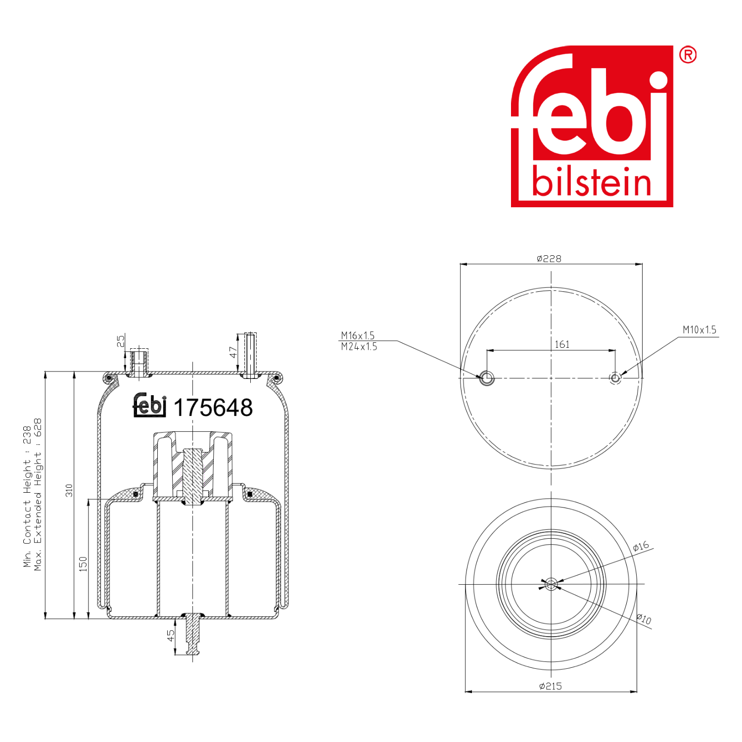 Febi Air Suspension Bellow 215mm non-steered leading axle 175648
