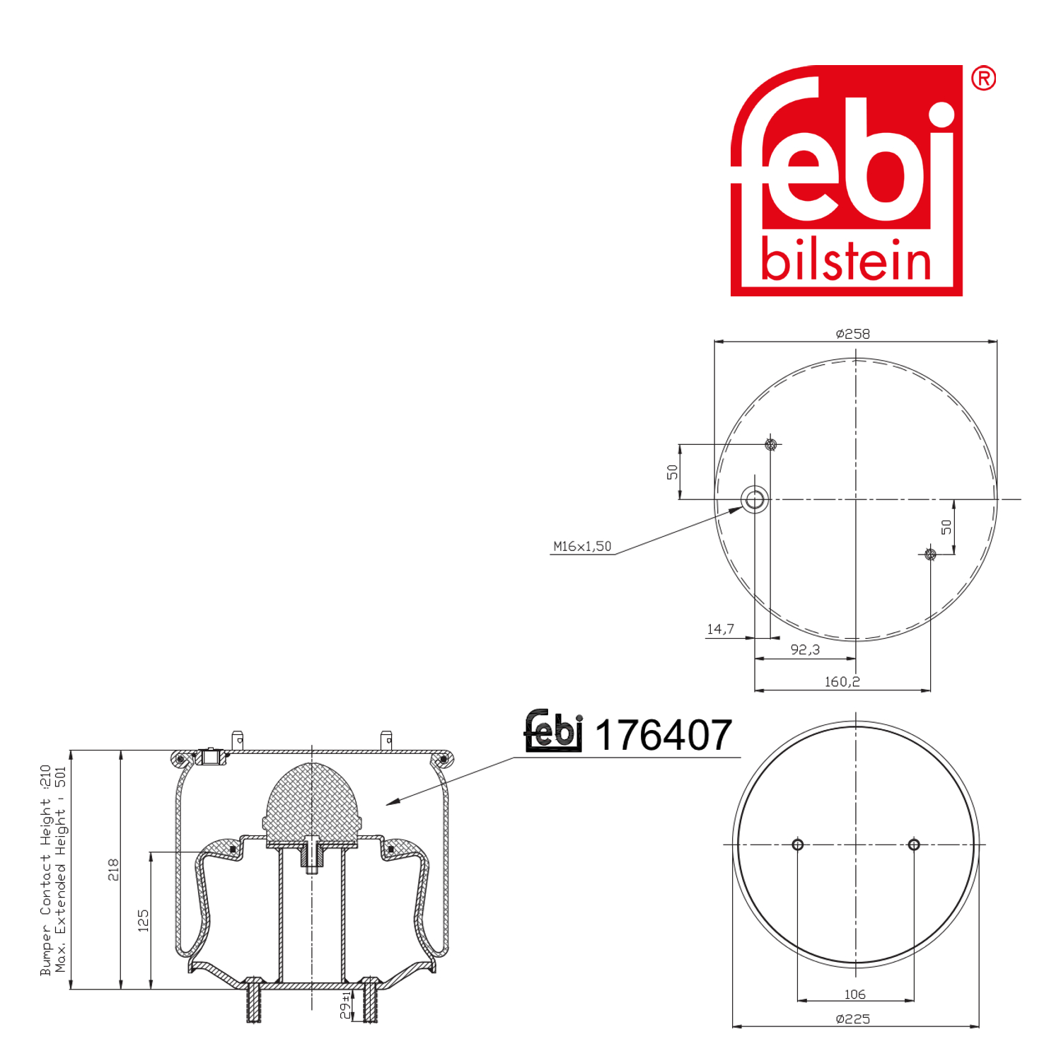 Febi Air Suspension Bellow 258mm Front 176407