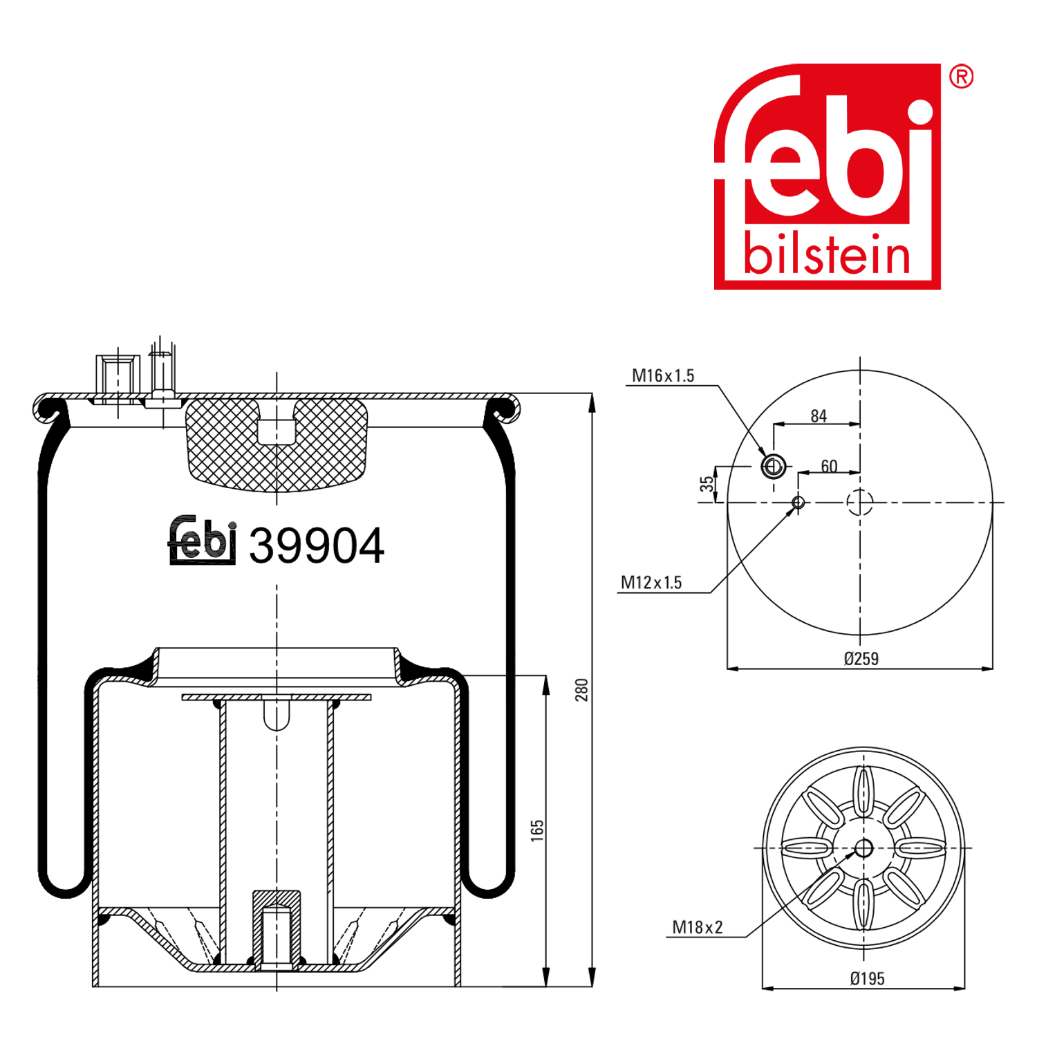 Febi Air Suspension Bellow 196mm non-steered leading axle 39904