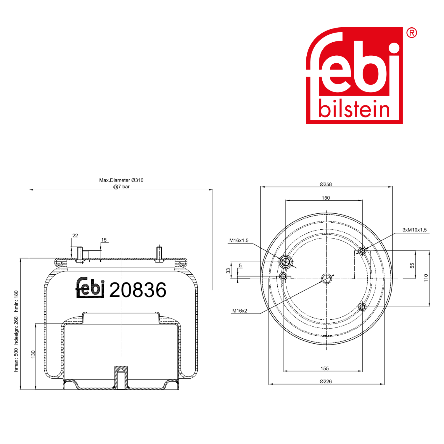 Febi Air Suspension Bellow Rear Right 20836