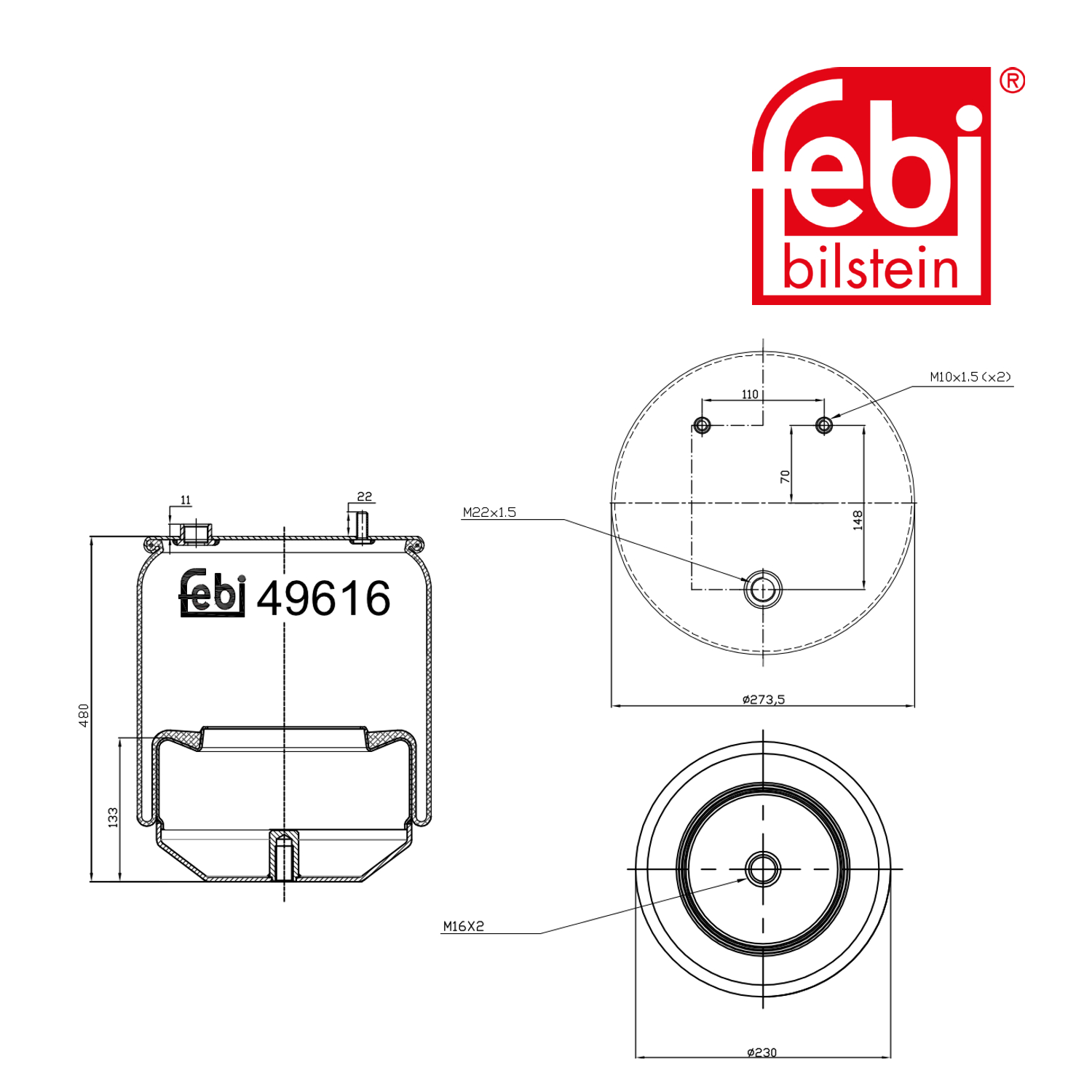 Febi Air Suspension Bellow 273mm Rear 49616