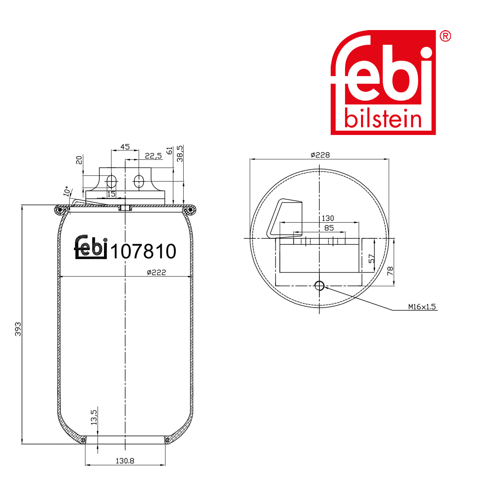 Febi Air Suspension Bellow 228mm 107810
