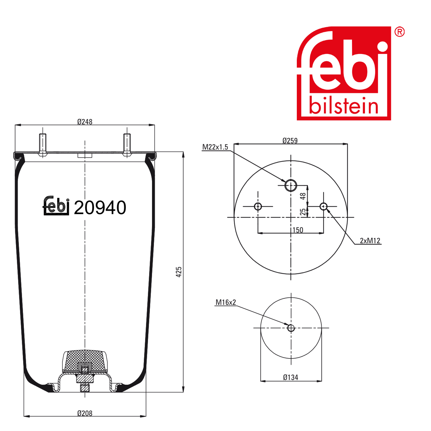 Febi Air Suspension Bellow 260mm 20940