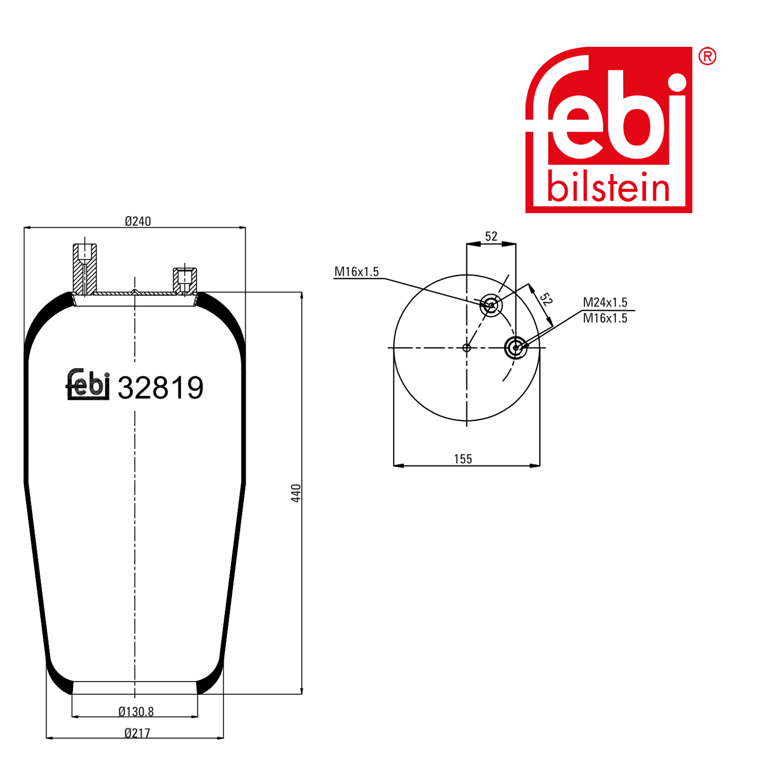 Febi Air Suspension Bellow 155mm Rear Right 32819