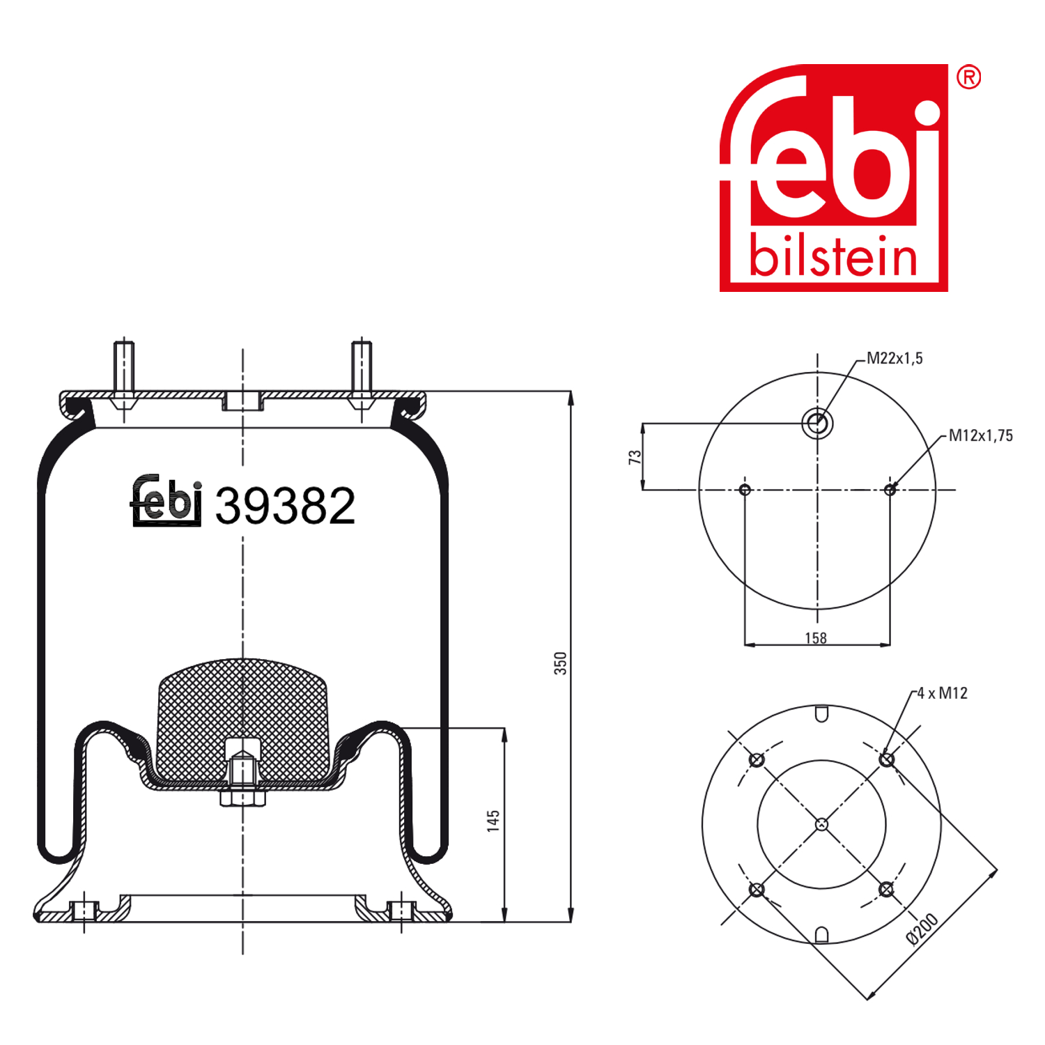 Febi Air Suspension Bellow 200mm 39382
