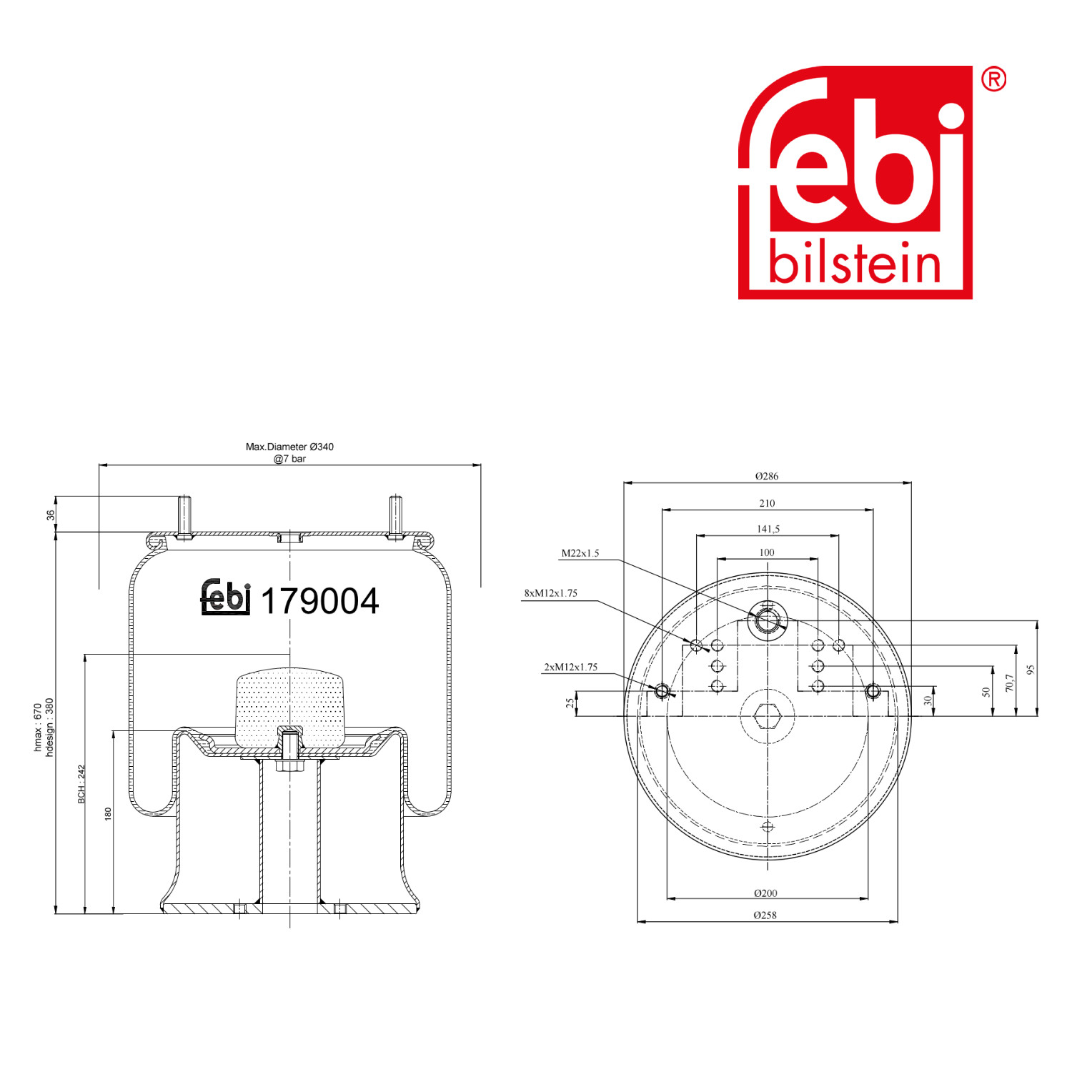 Febi Air Suspension Bellow 258mm 179004