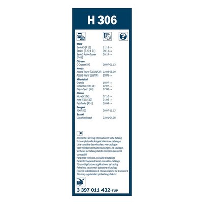 Bosch Conventional Wiper Blade 300mm — H306 fits BMW 1 Sports Hatch 2011-2019