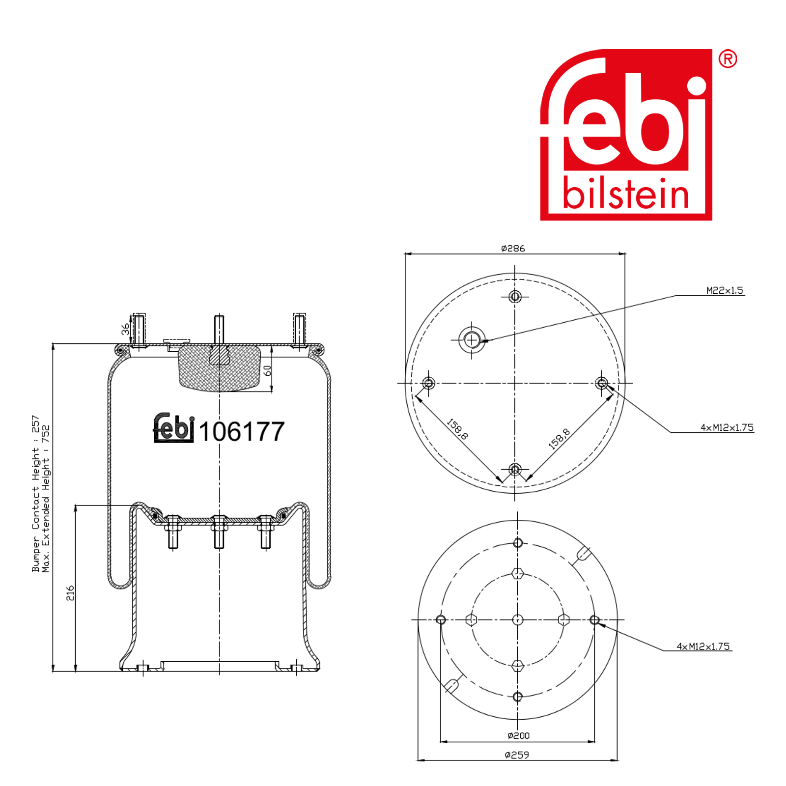 Febi Air Suspension Bellow 259mm 106177