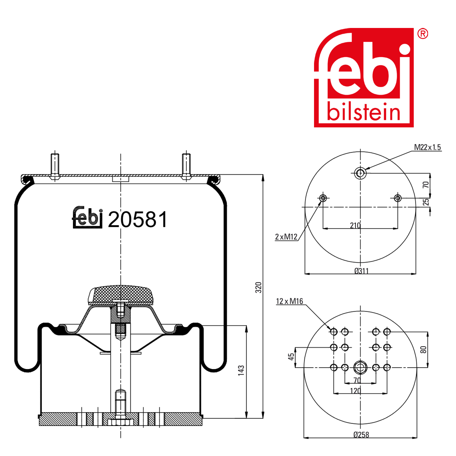 Febi Air Suspension Bellow 256mm 20581
