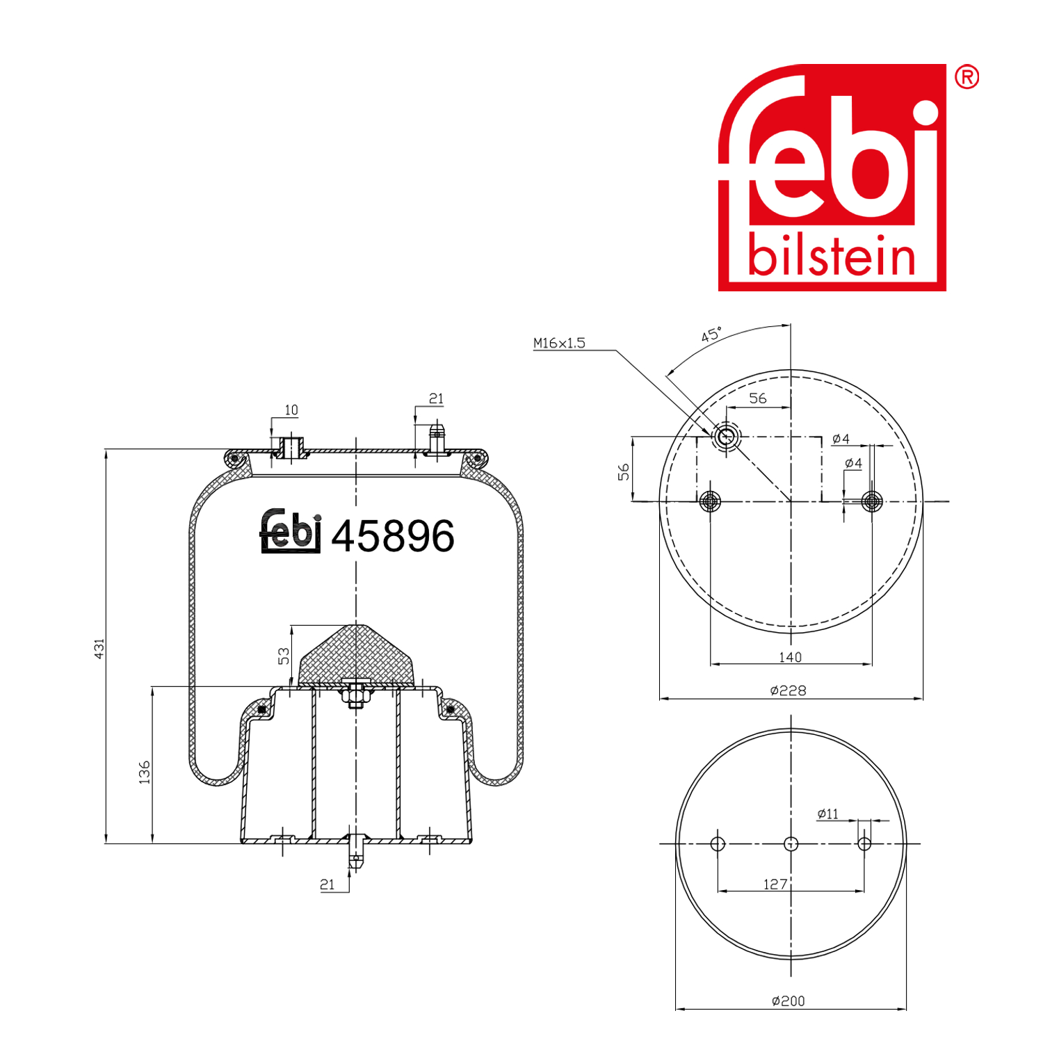 Febi Air Suspension Bellow non-steered leading axle 45896
