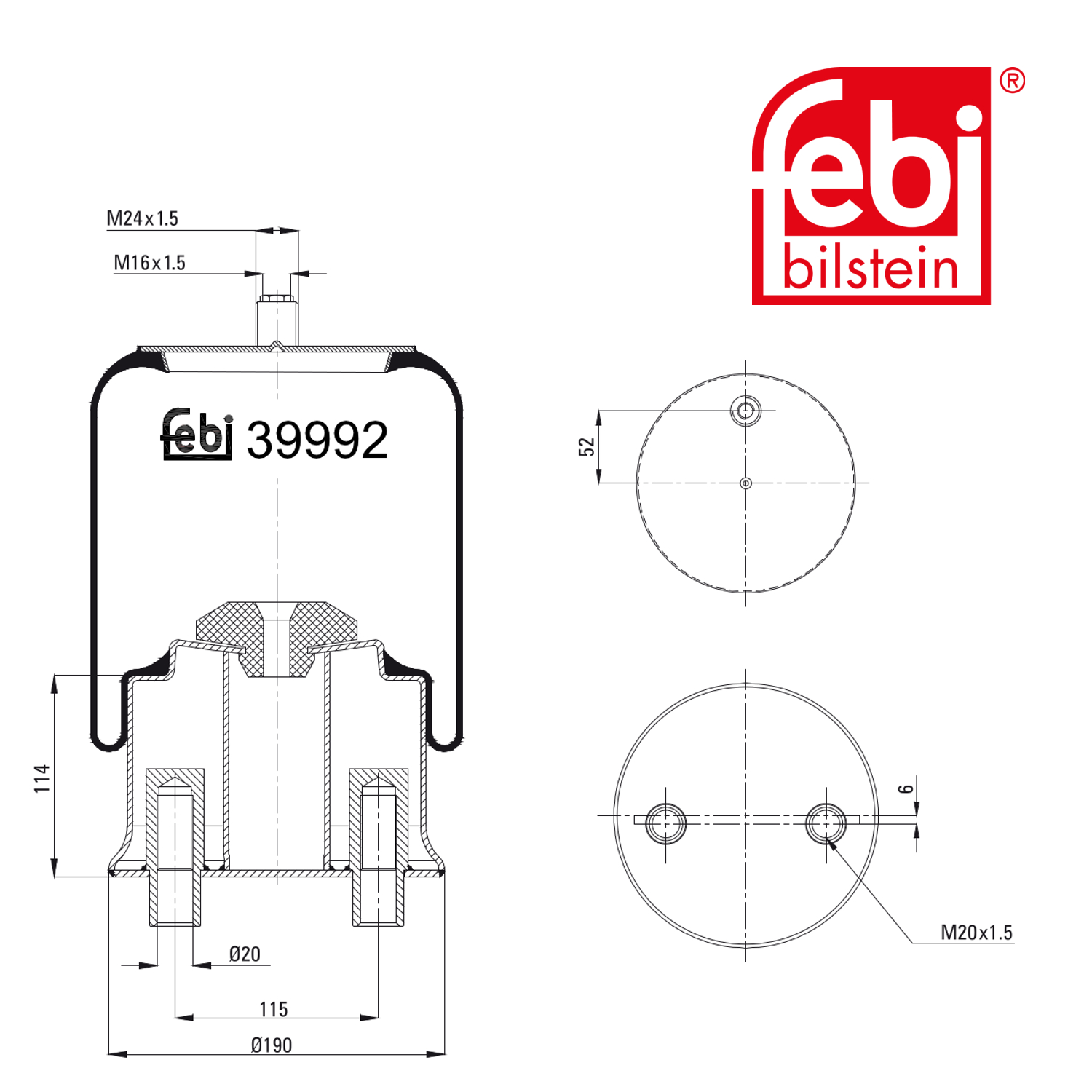 Febi Air Suspension Bellow 155mm Front Right 39992