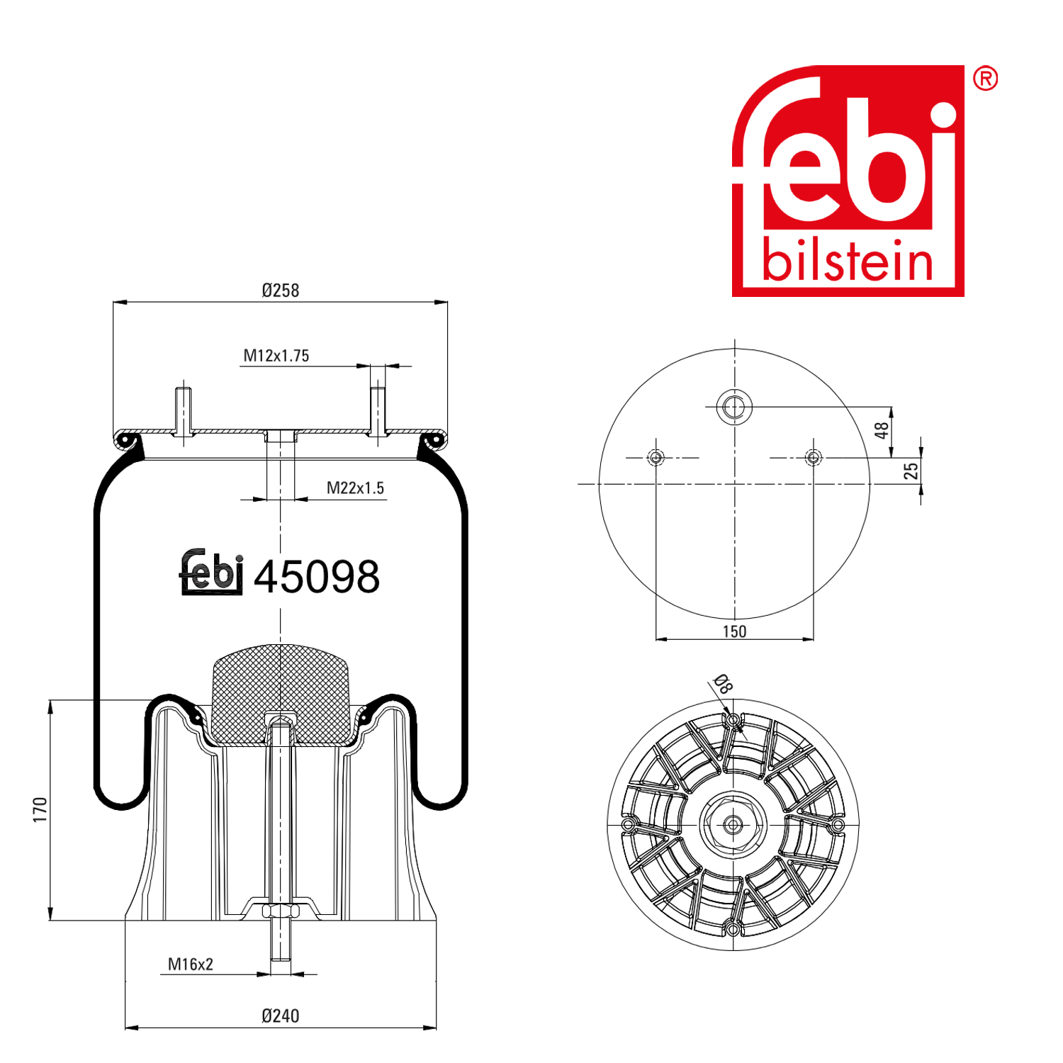 Febi Air Suspension Bellow 241mm 45098