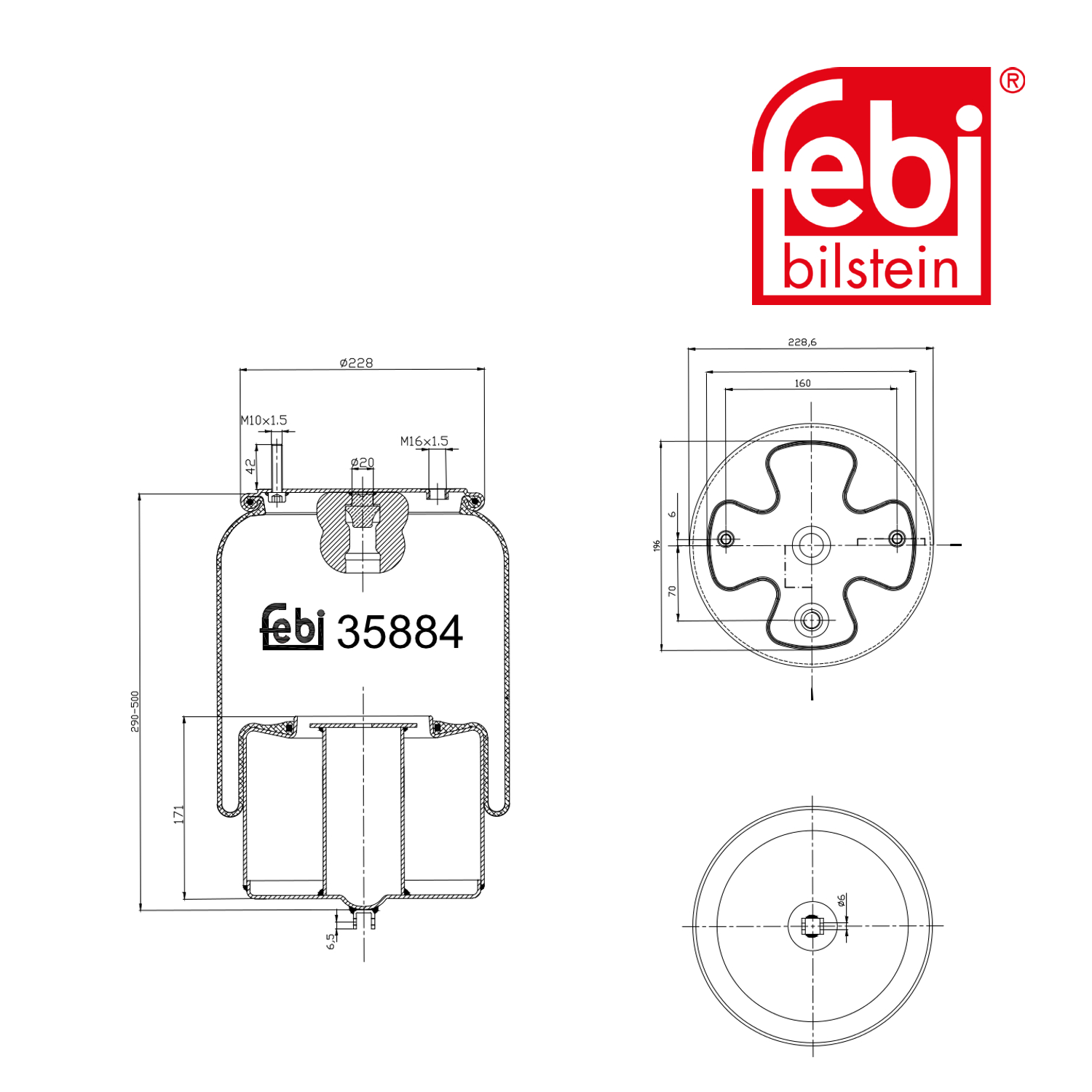 Febi Air Suspension Bellow 228mm Front Right 35884