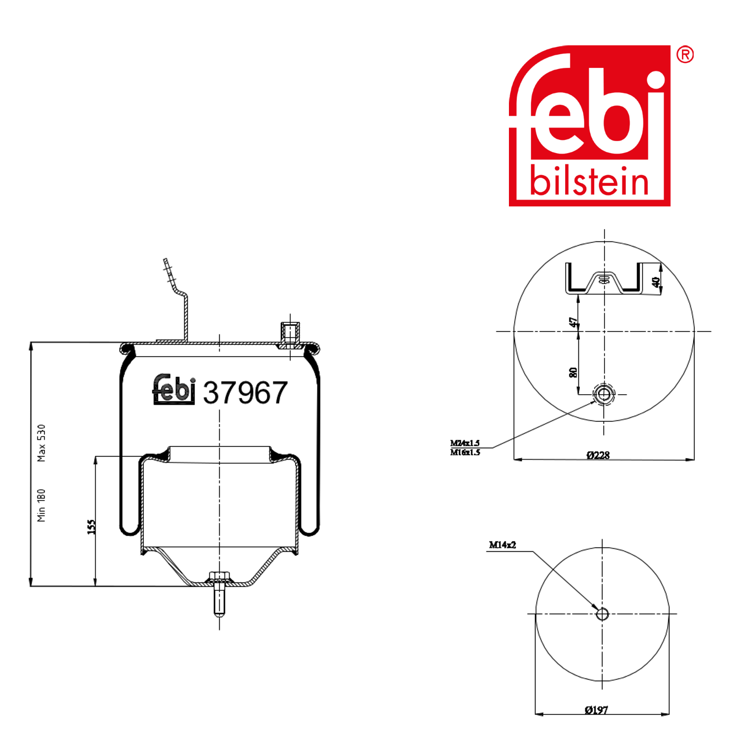 Febi Air Suspension Bellow 228mm Rear Right 37967