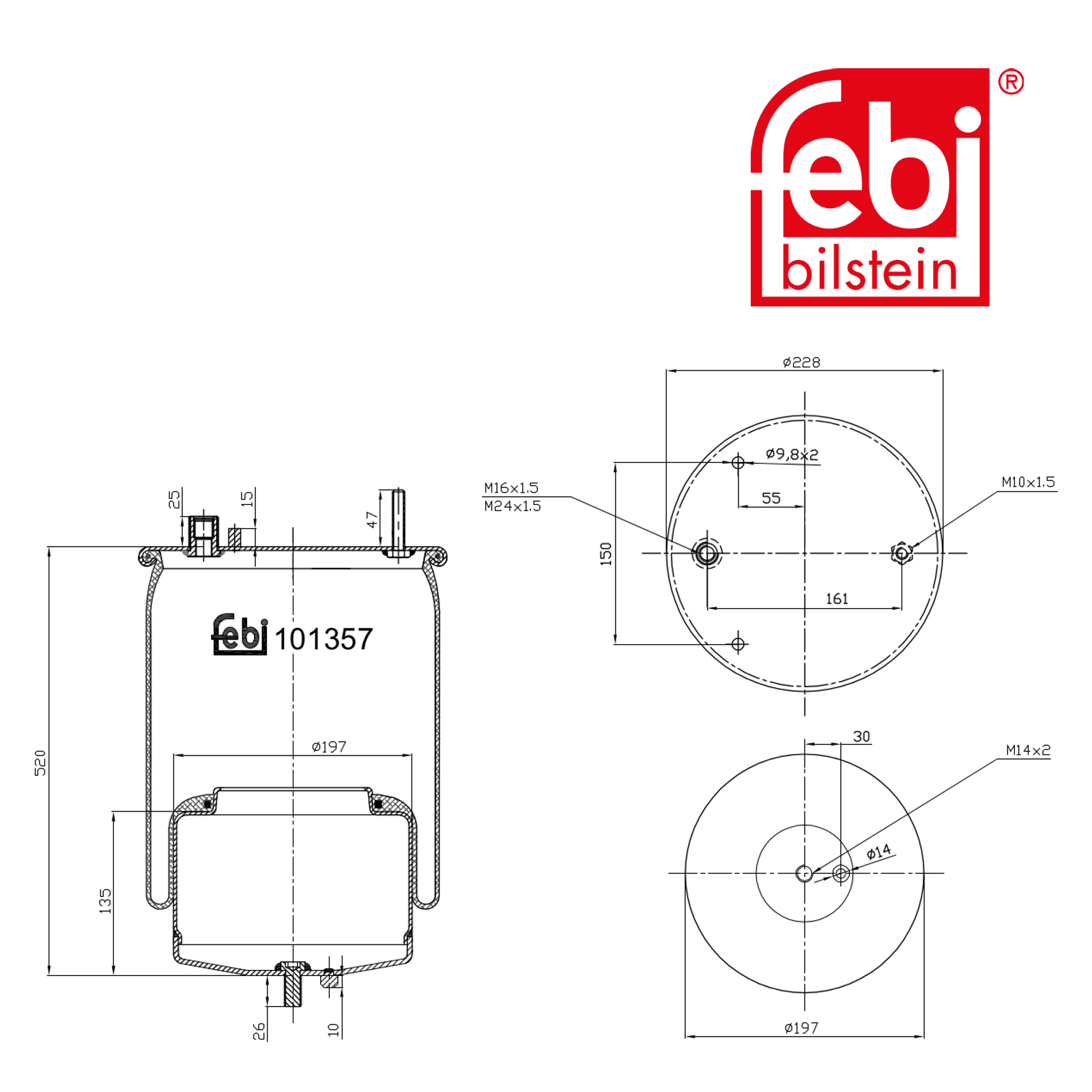 Febi Air Suspension Bellow 198mm Rear 101357
