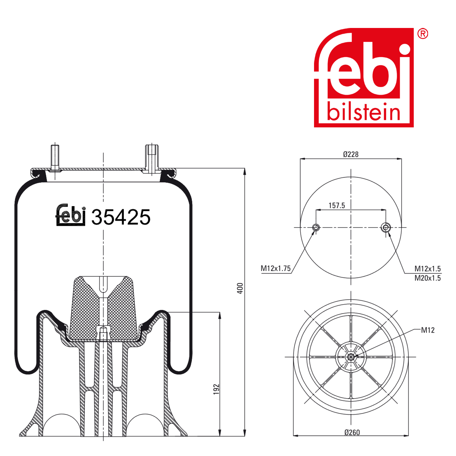 Febi Air Suspension Bellow 228mm 39425