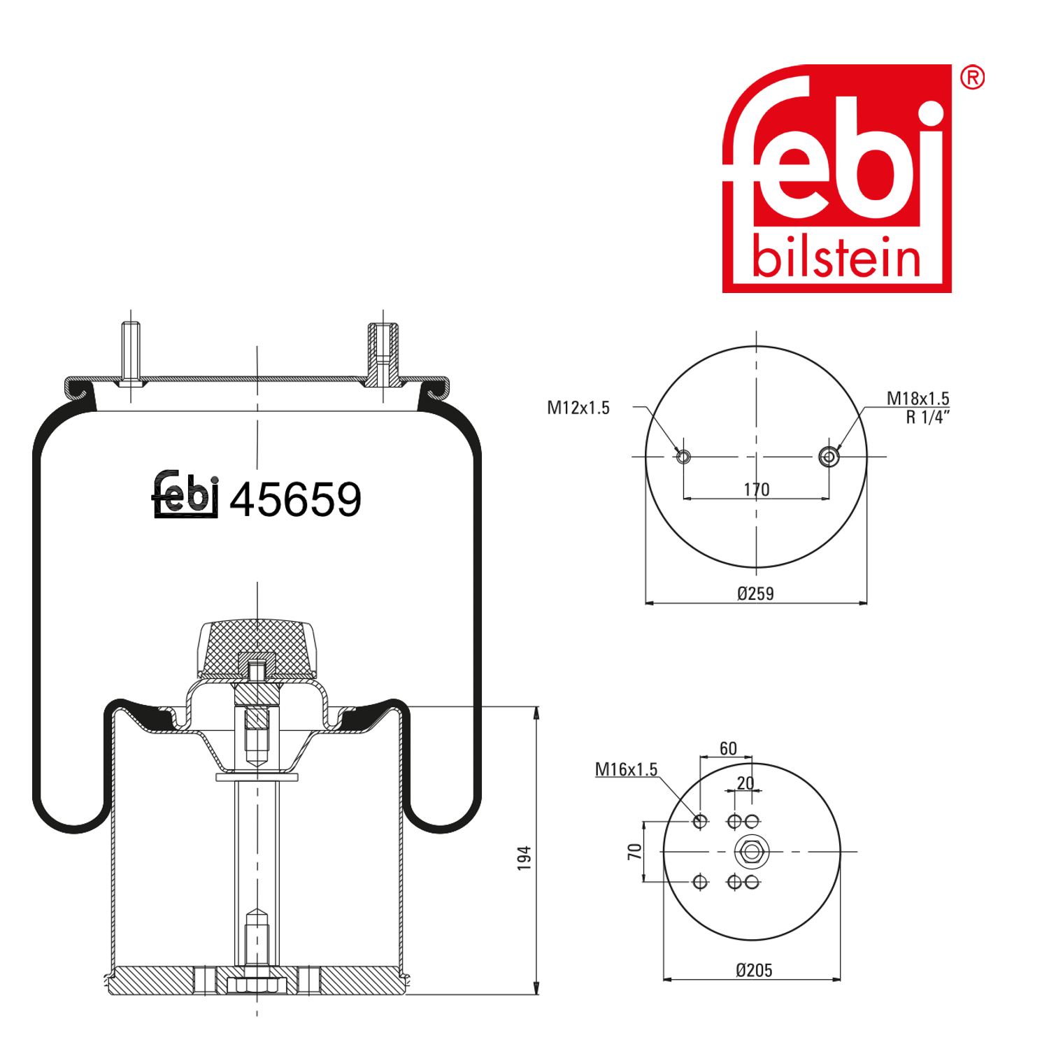 Febi Air Suspension Bellow 205mm 45659
