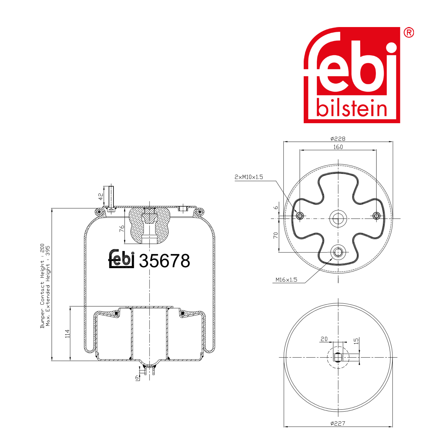 Febi Air Suspension Bellow 228mm Front Right 35678