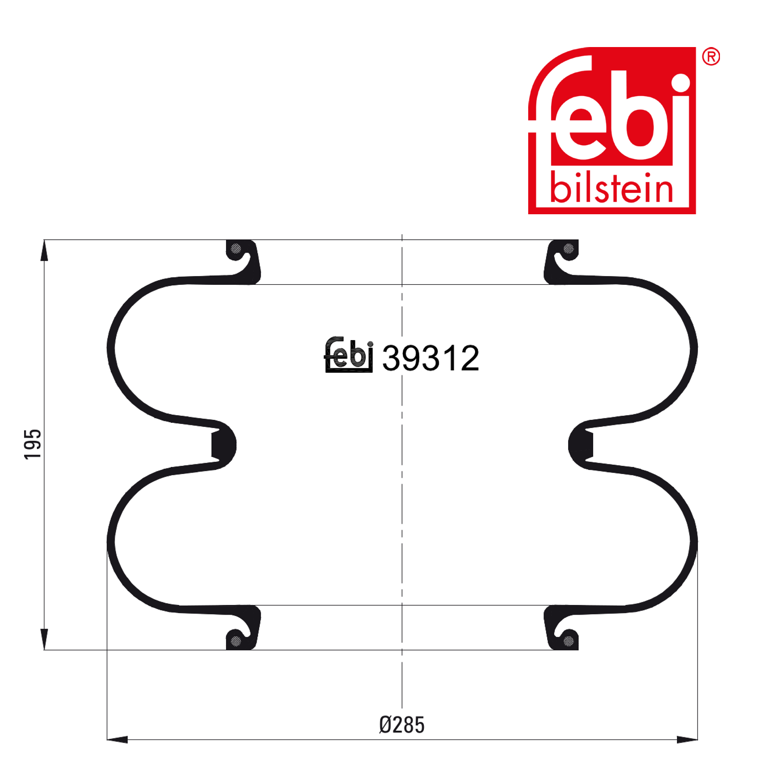 Febi Air Suspension Bellow 285mm 39312