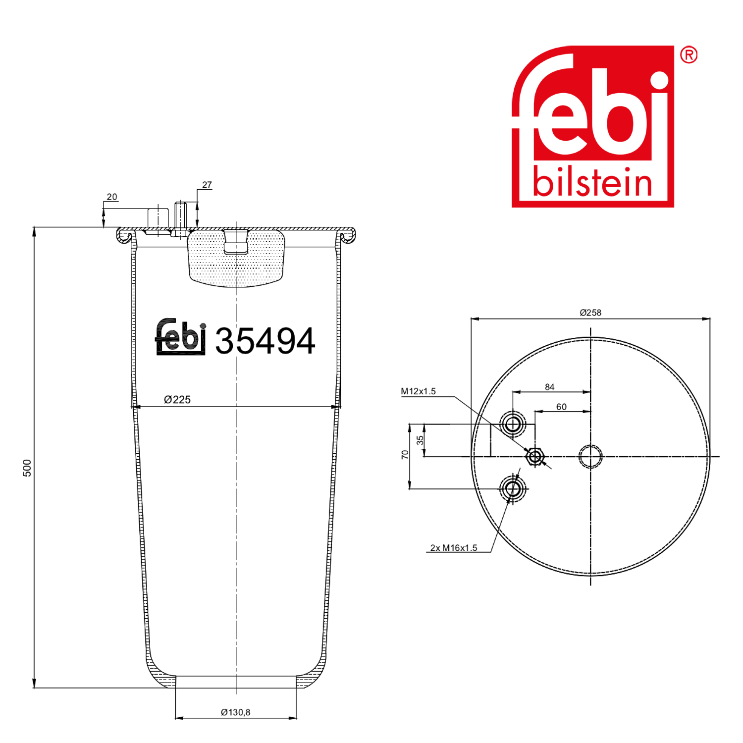 Febi Air Suspension Bellow 259mm Rear Right 35494