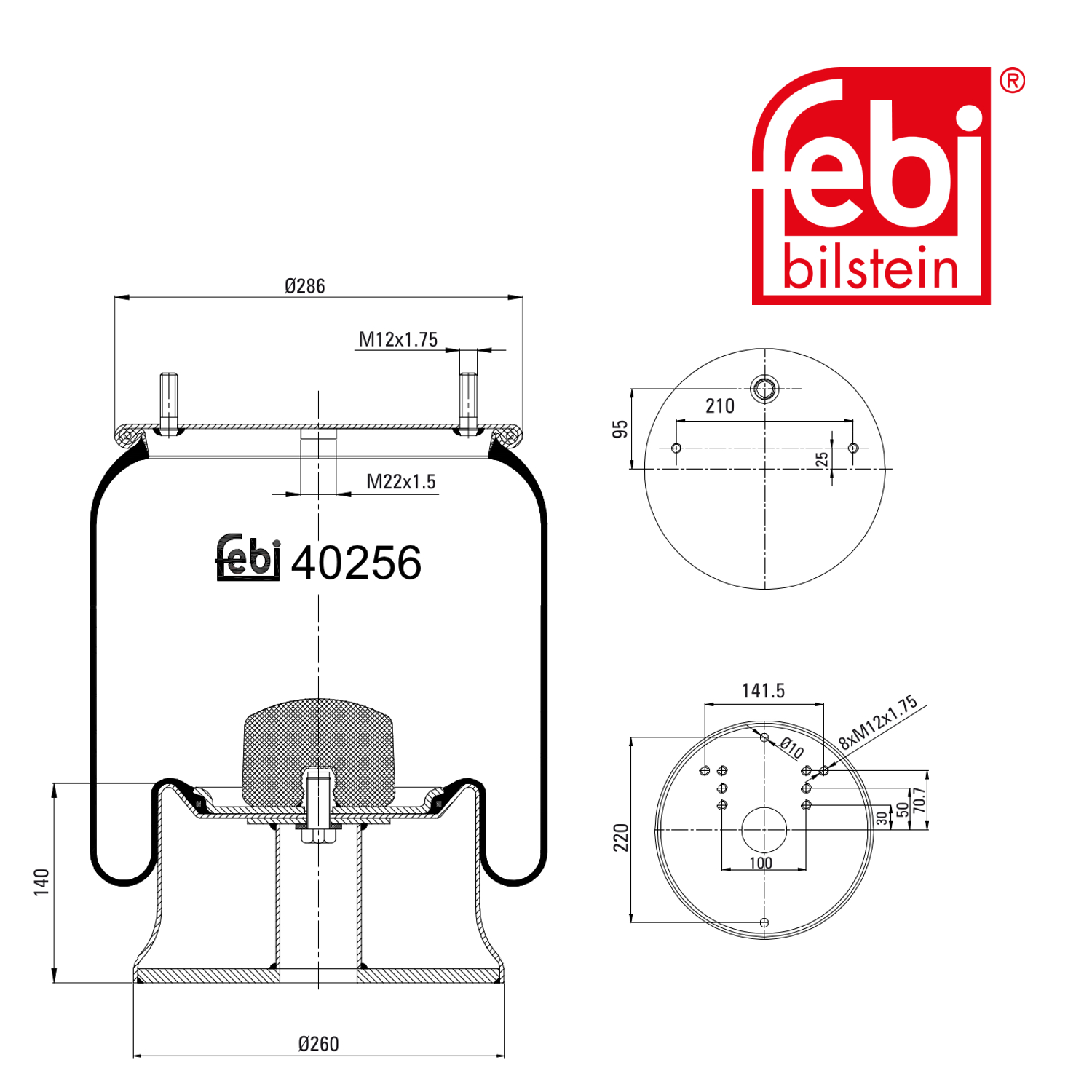 Febi Air Suspension Bellow 260mm 40256