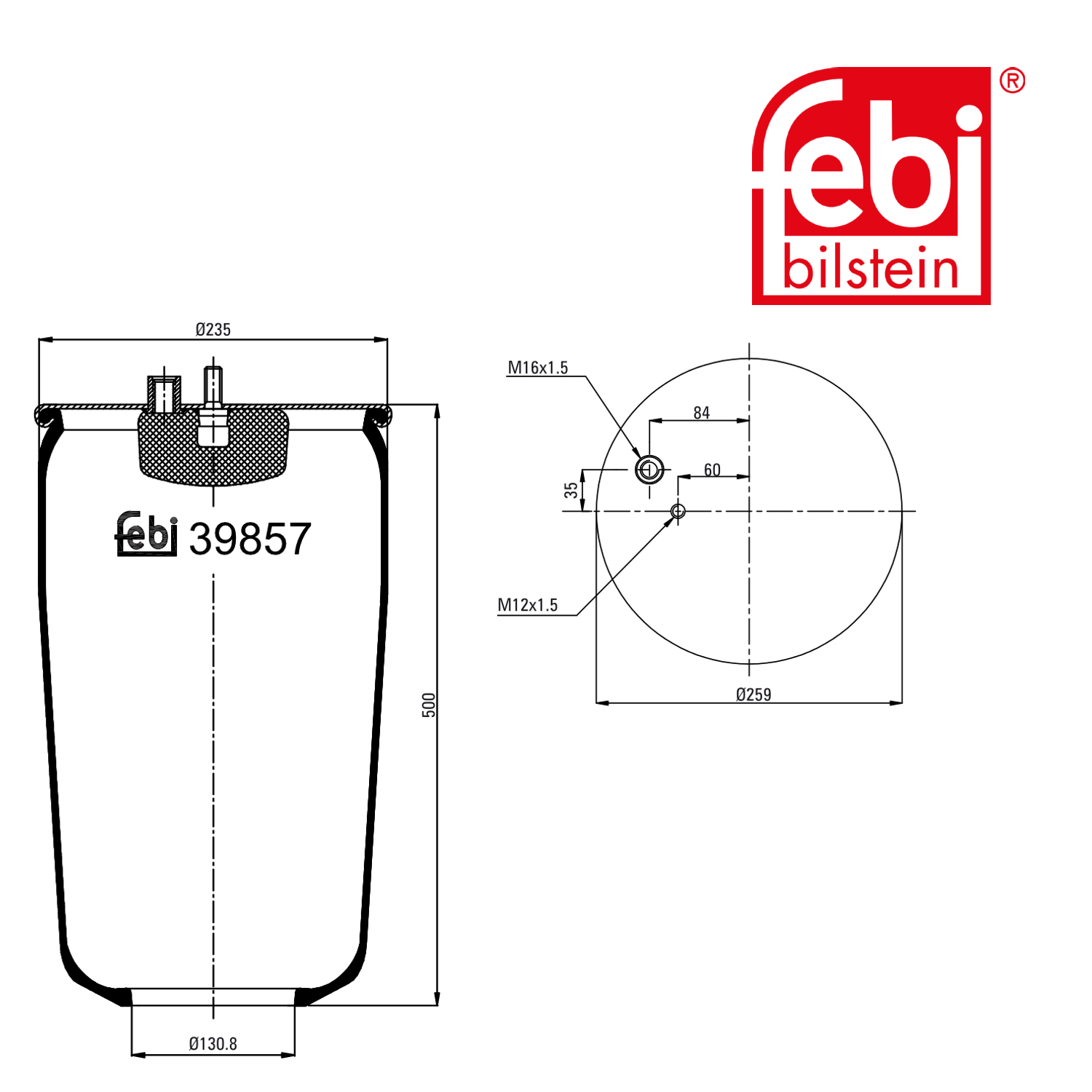 Febi Air Suspension Bellow 259mm Rear Right 39857