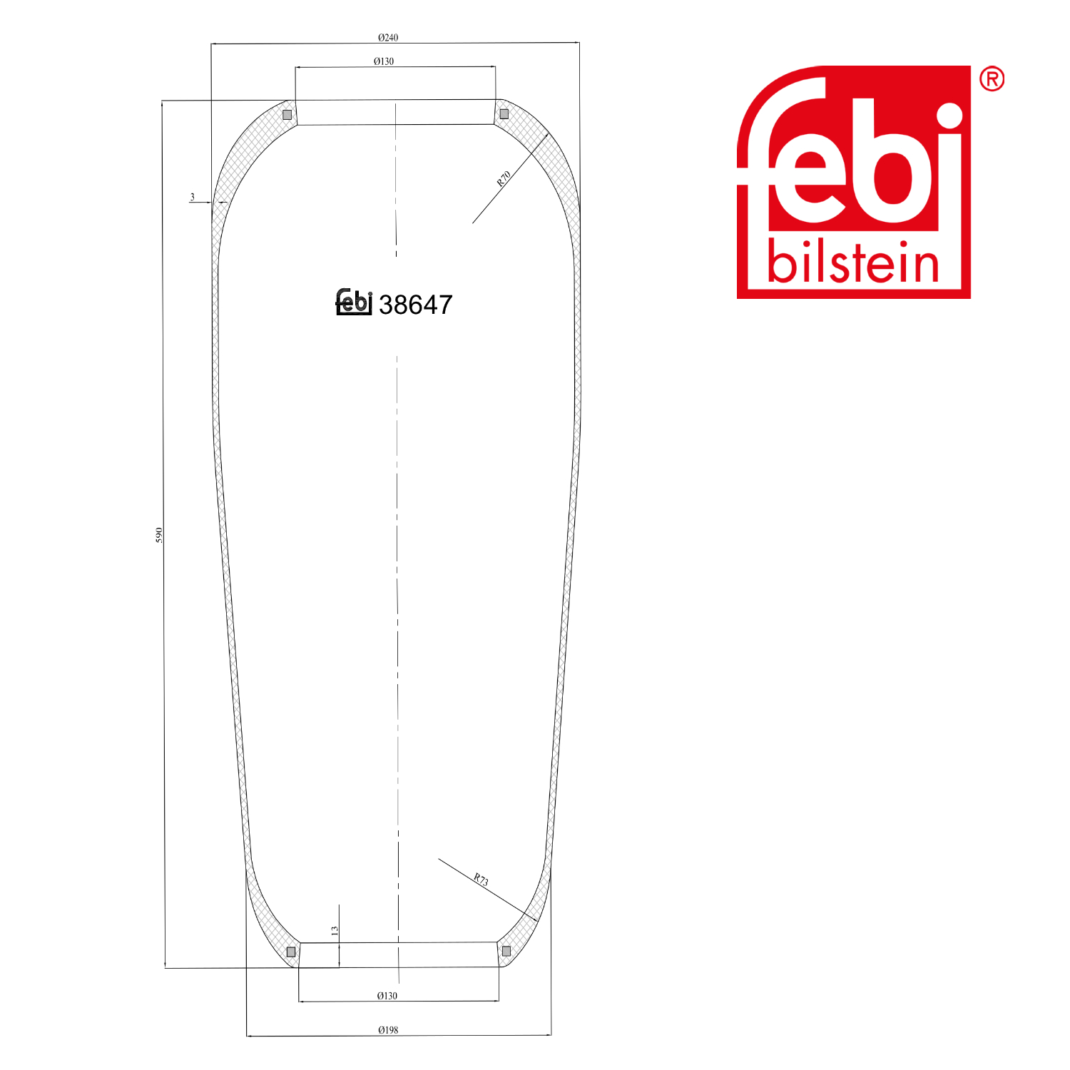 Febi Air Suspension Bellow 130mm Rear Right 38647